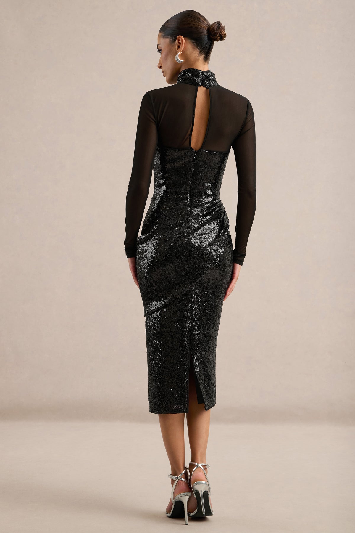 ECM_HR_CL138299001 - Emory _ Black Sequin High-Neck Midi Dress With Draped Detailing5.jpg