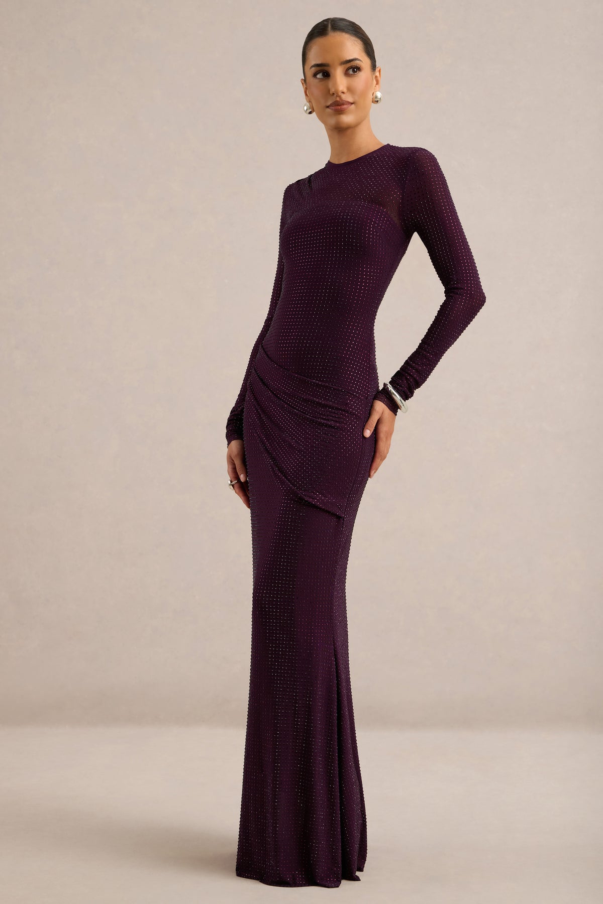 ECM_HR_CL138340092 - Alvena _ Purple Hotfix High-Neck Maxi Dress With Gathered Detailing0.jpg