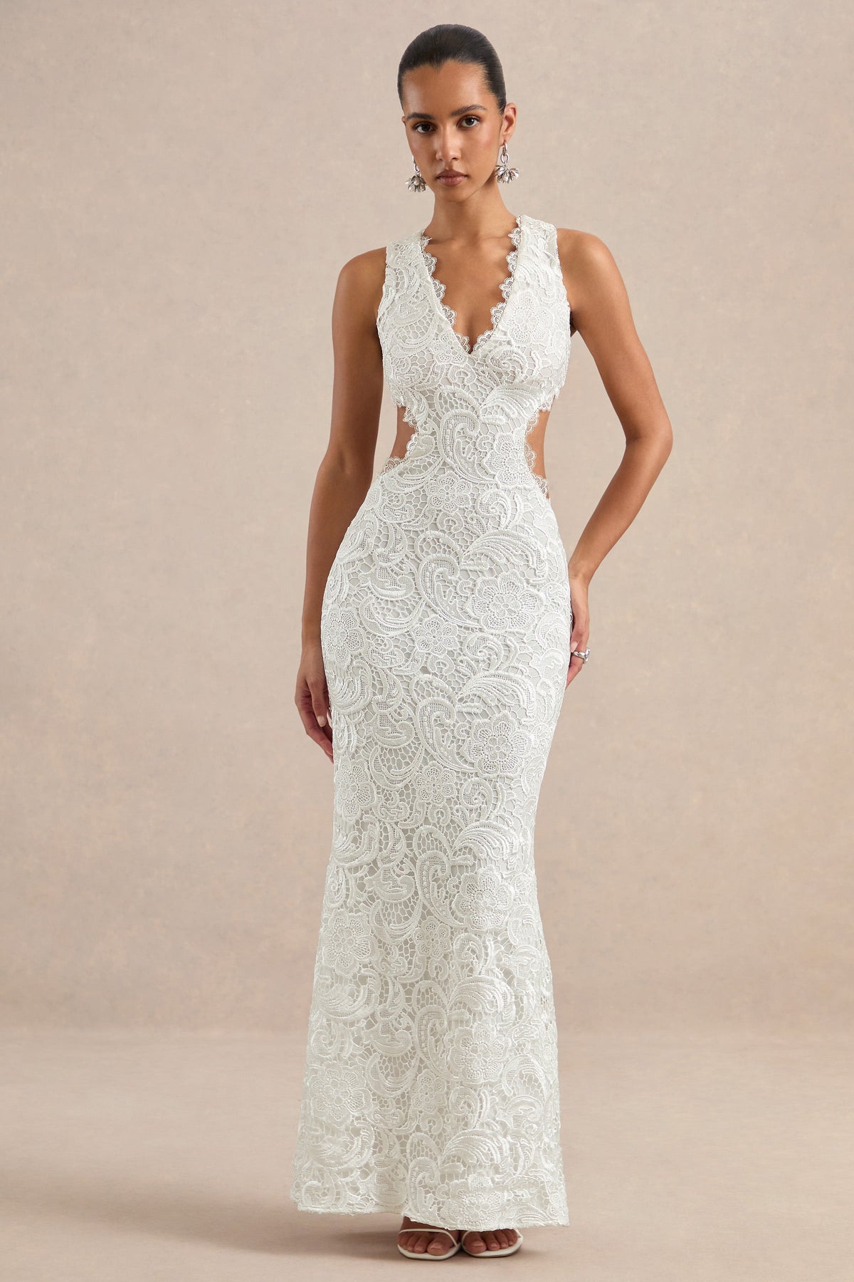 CL13838311006_ECM_HR_CL138383110_-_Mayelle___White_Lace_Plunge_Maxi_Dress_With_Body_Cut_Out0