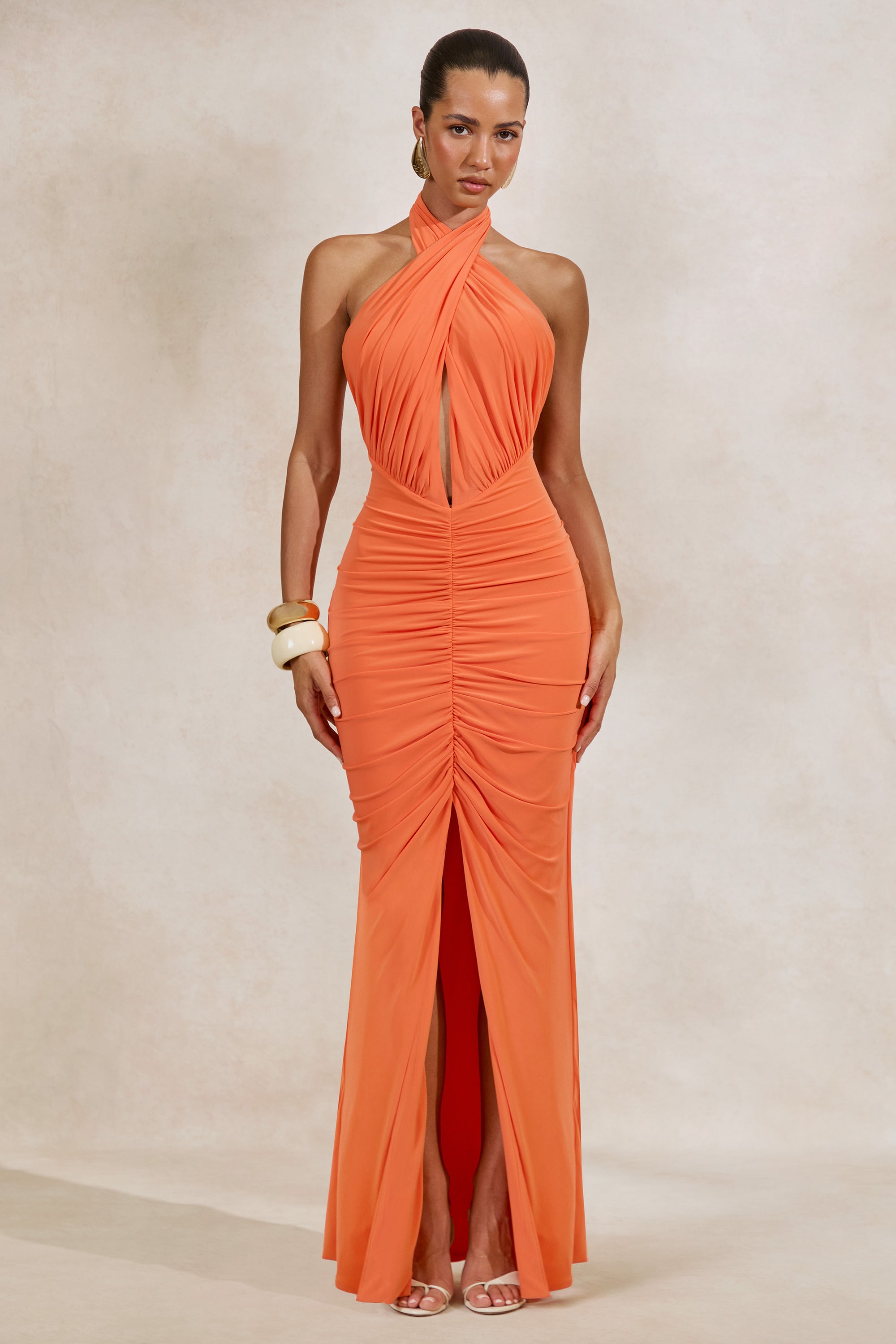 ECM_HR_CL138430070 - Alinor _ Orange Twist Halter-Neck Maxi Dress With Ruched Detailing1.jpg