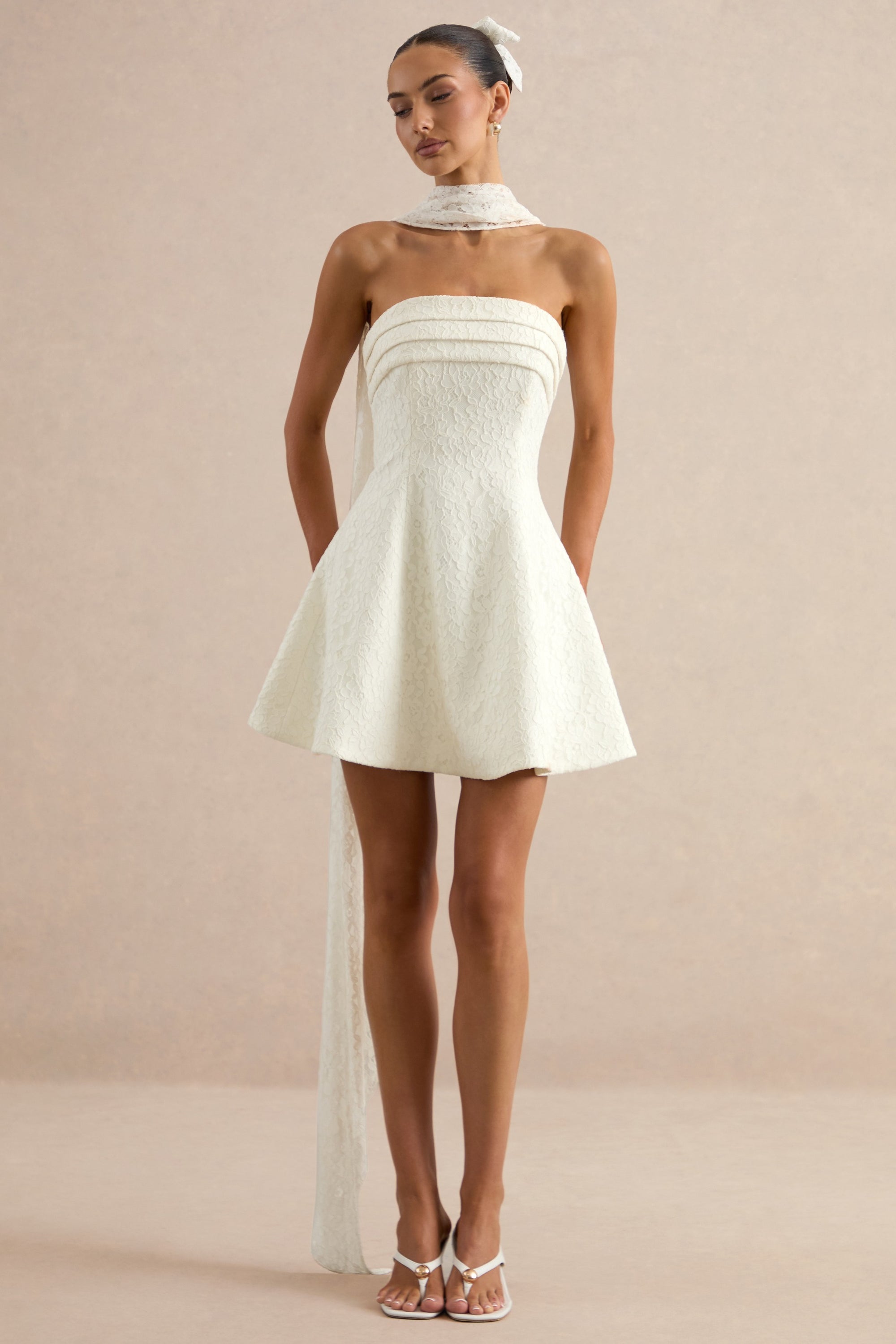 ECM_HR_CL138595110 - Taryna | White Lace Hair Bow + CL138454110 - Elvara | White Lace Bandeau-Neck Mini Dress With Scarf Detail 0.jpg