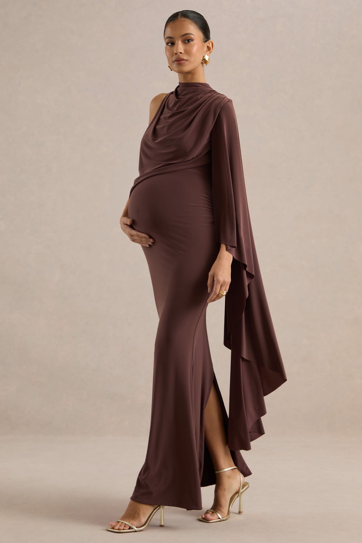 ECM_HR_CL138462022 - Azria | Dark Brown High-Neck Maternity Maxi Dress With Cape Sleeve3.jpg