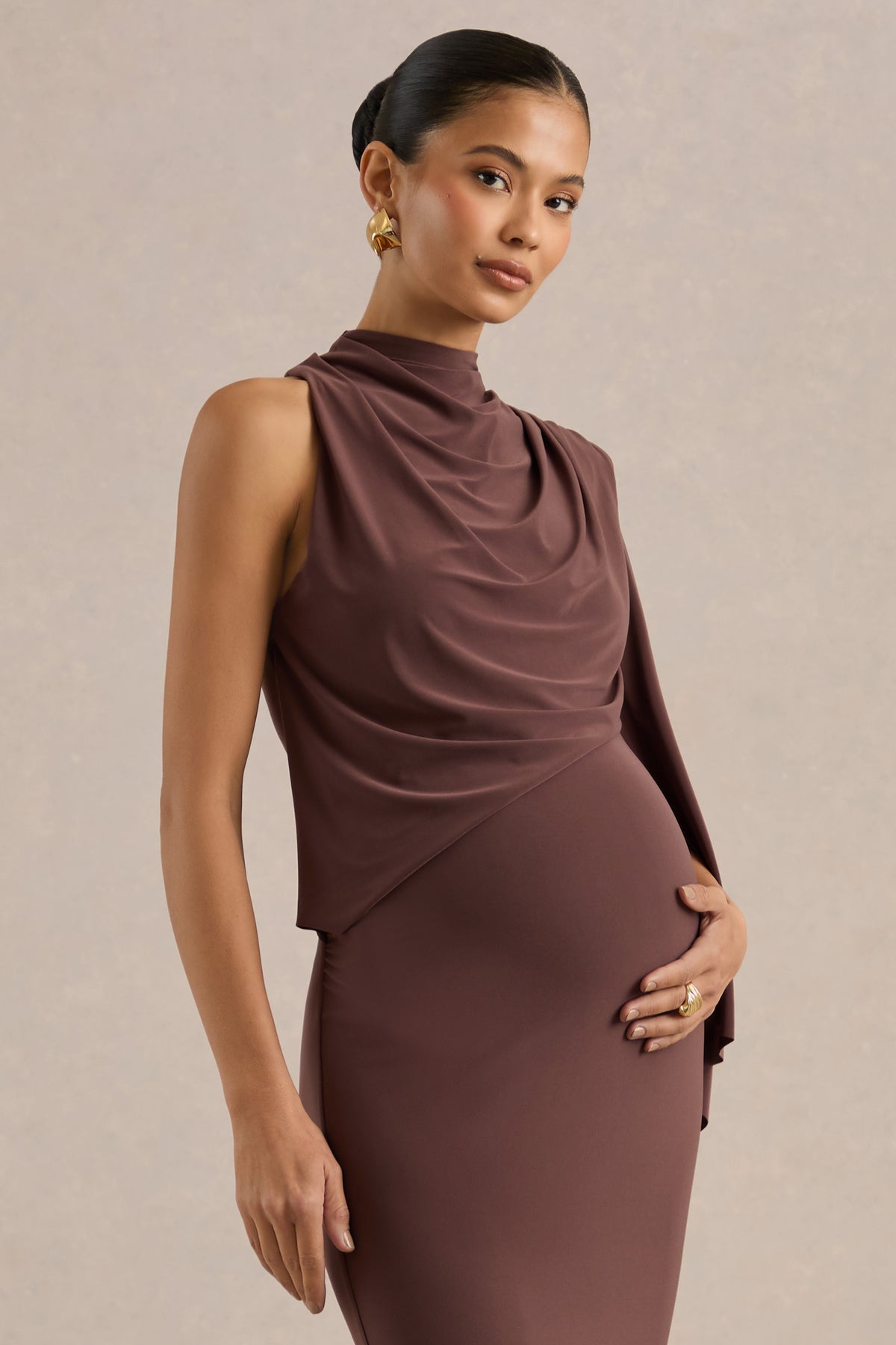 ECM_HR_CL138462022 - Azria | Dark Brown High-Neck Maternity Maxi Dress With Cape Sleeve4.jpg