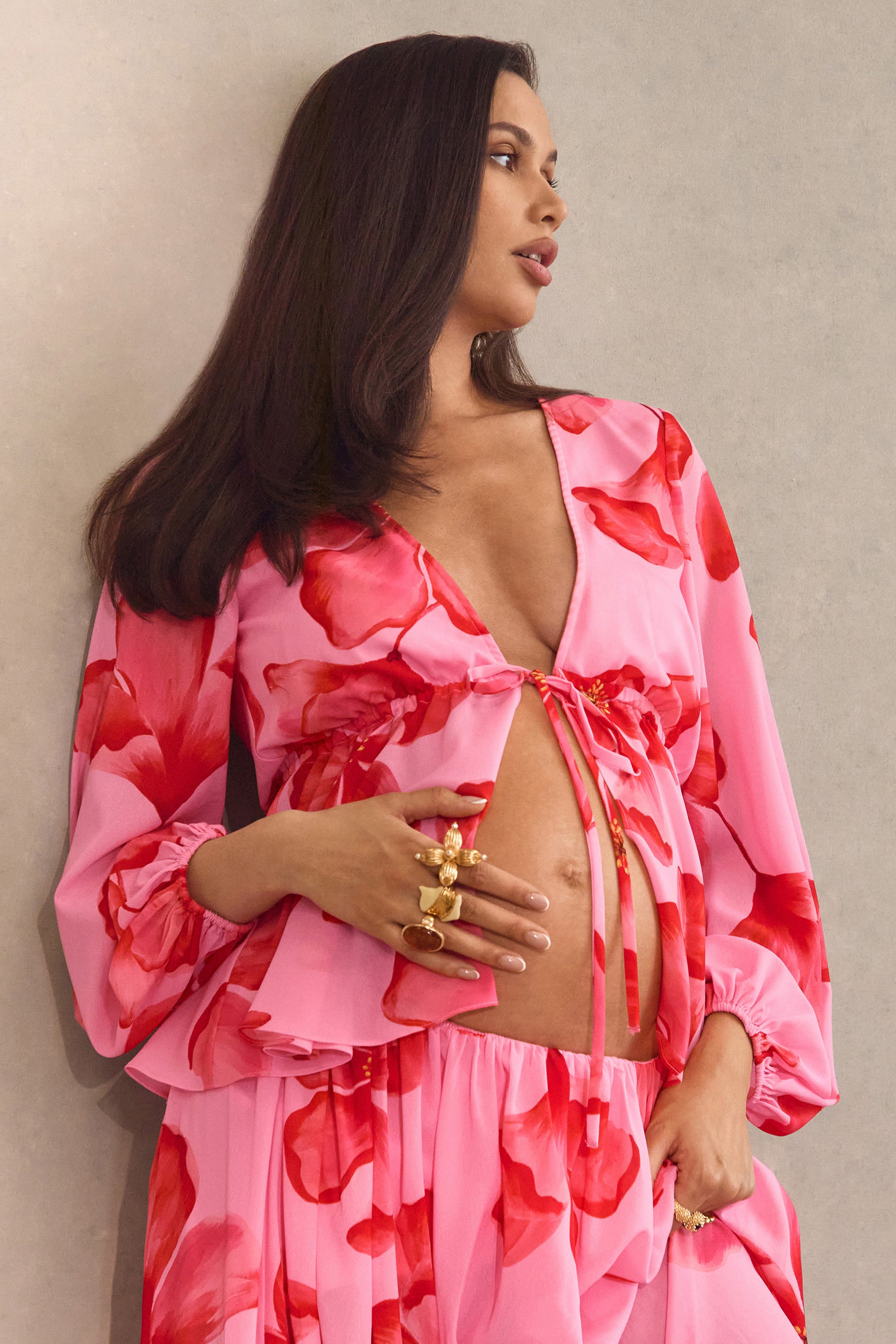 CL138488084 - Asella _ Pink Chiffon Plunge-Neck Front-Tied Maternity Top 10.jpg