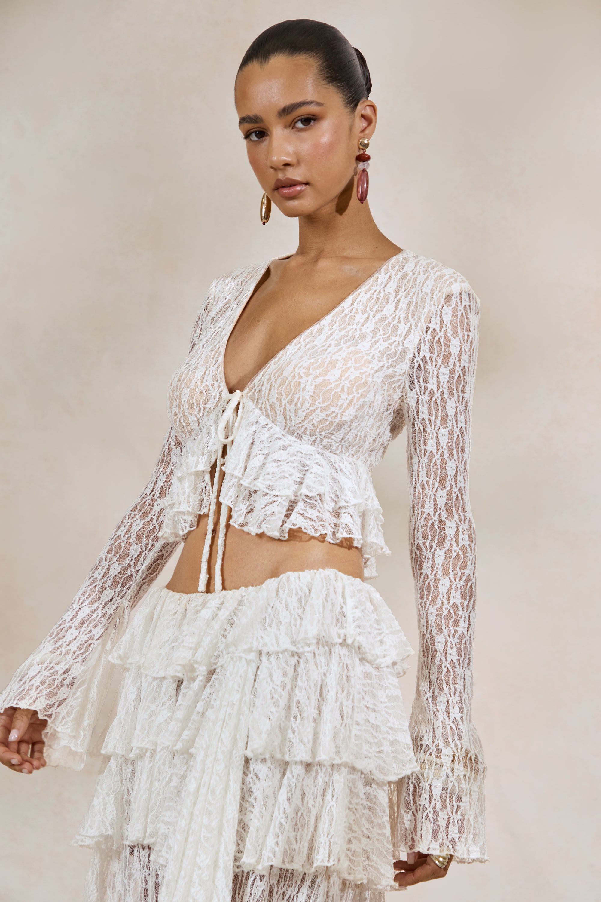 ECM_HR_CL138498110 - Astella | White Lace Plunge-Neck Maternity Top With Ruffled Trim + CL138499110 - Astella | White Lace Asymmetric-Waist Maternity Maxi Skirt With Ruffled Detailing8.jpg