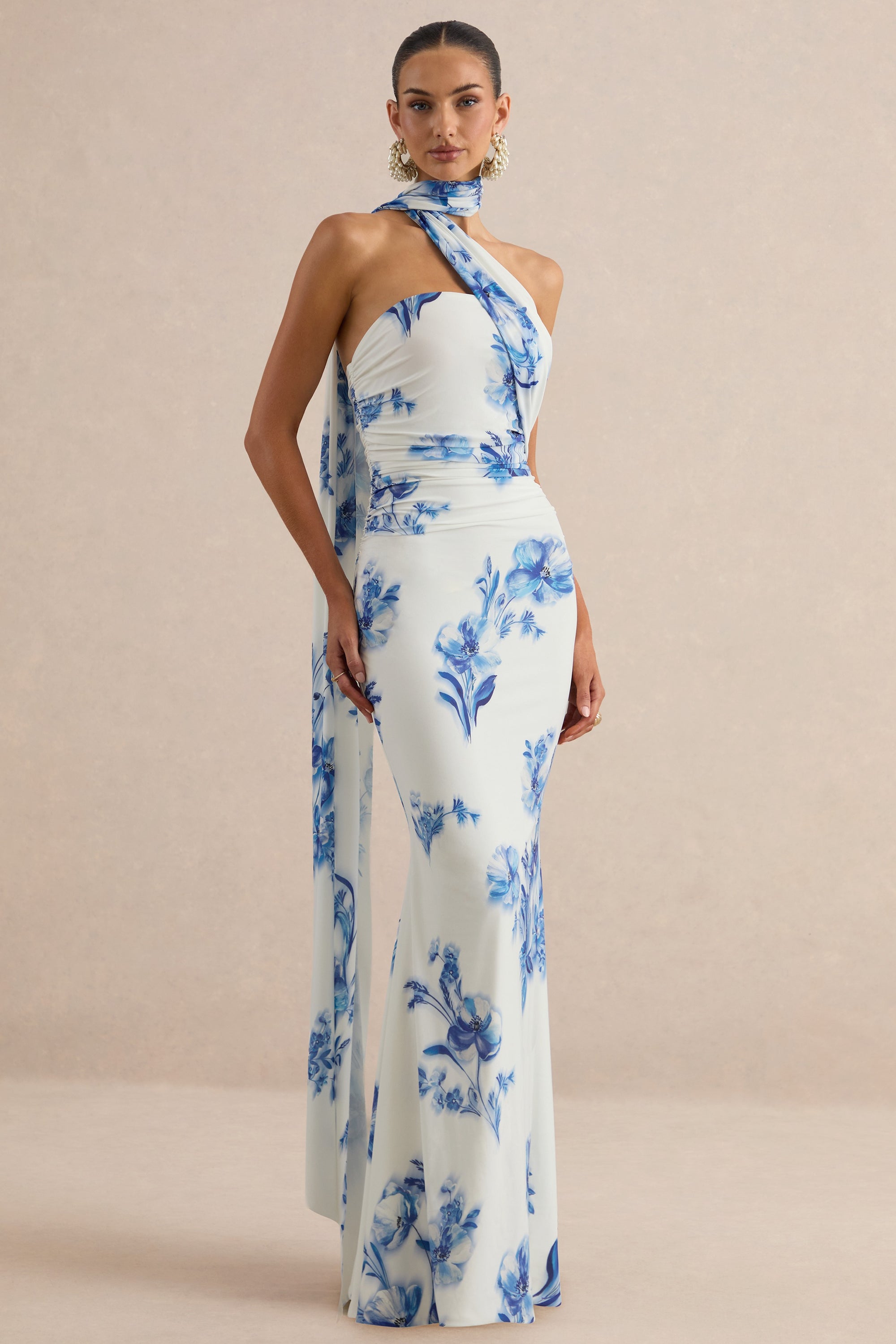 Iraida Blue Floral Print High-Neck Maxi Dress With Scarf Detail CL138565153 48.jpg