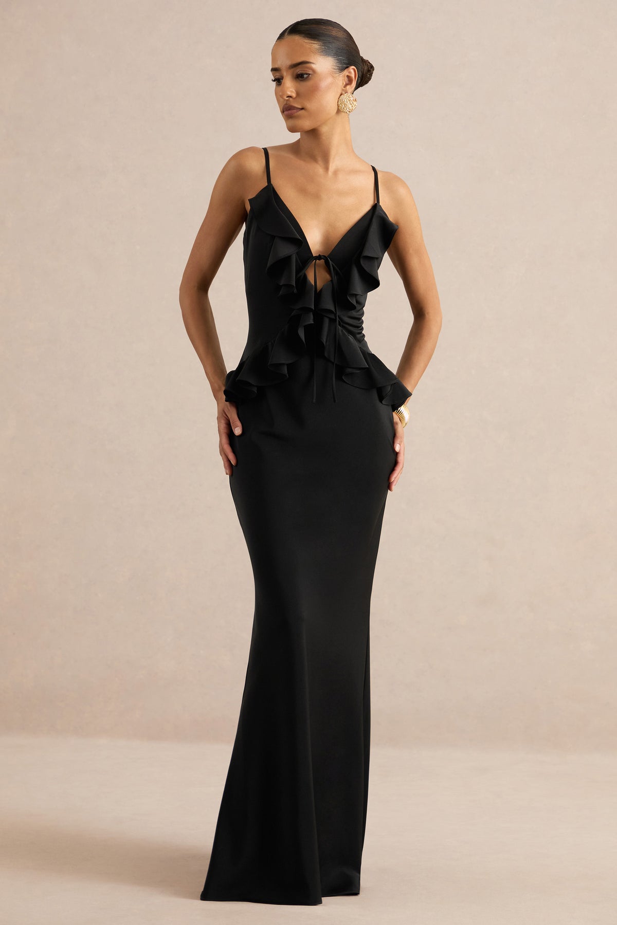 ECM_HR_Marlen Black Satin Plunge-Neck Maxi Dress With Ruffled Detailing CL138610001 12.jpg
