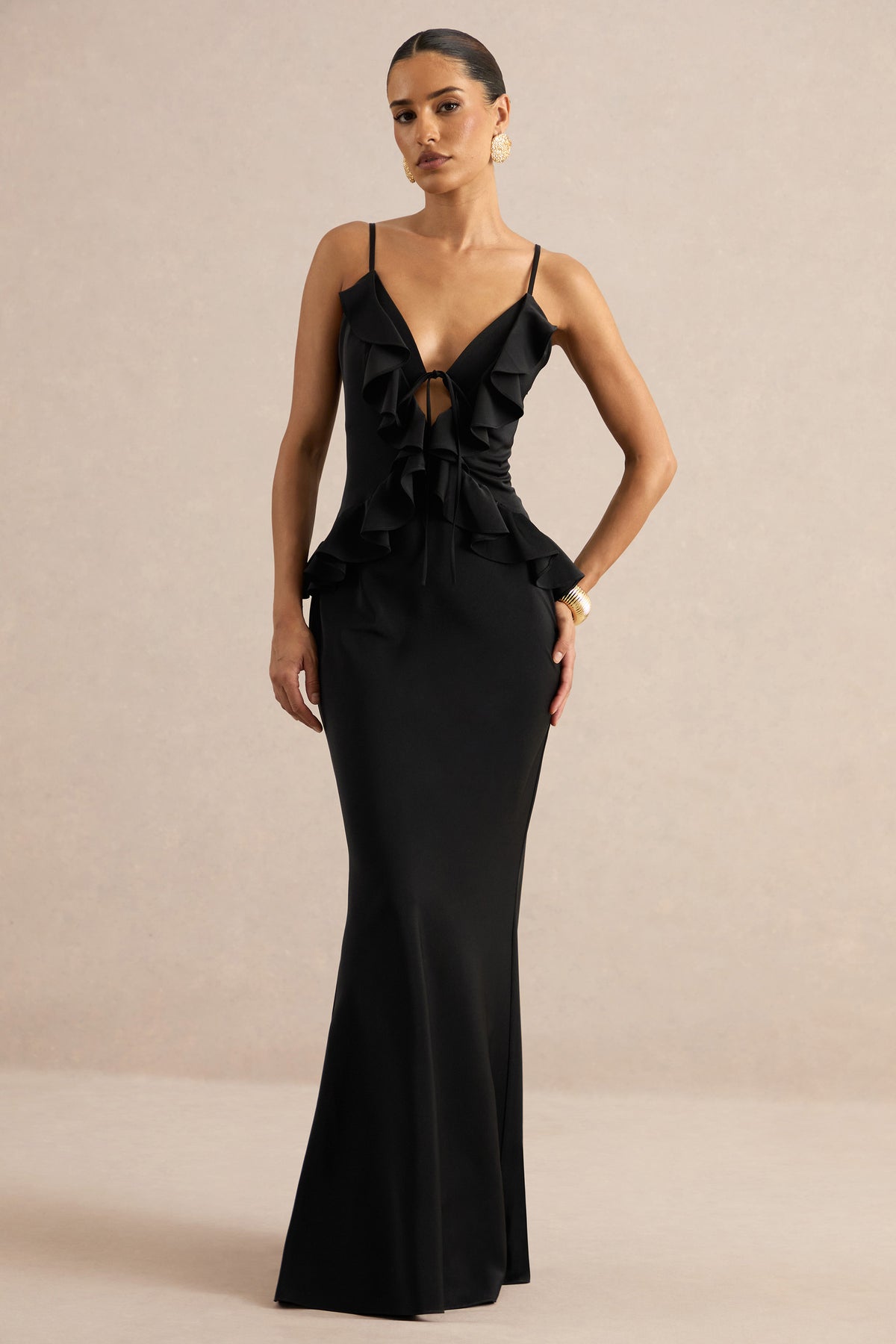 ECM_HR_Marlen Black Satin Plunge-Neck Maxi Dress With Ruffled Detailing CL138610001 13.jpg