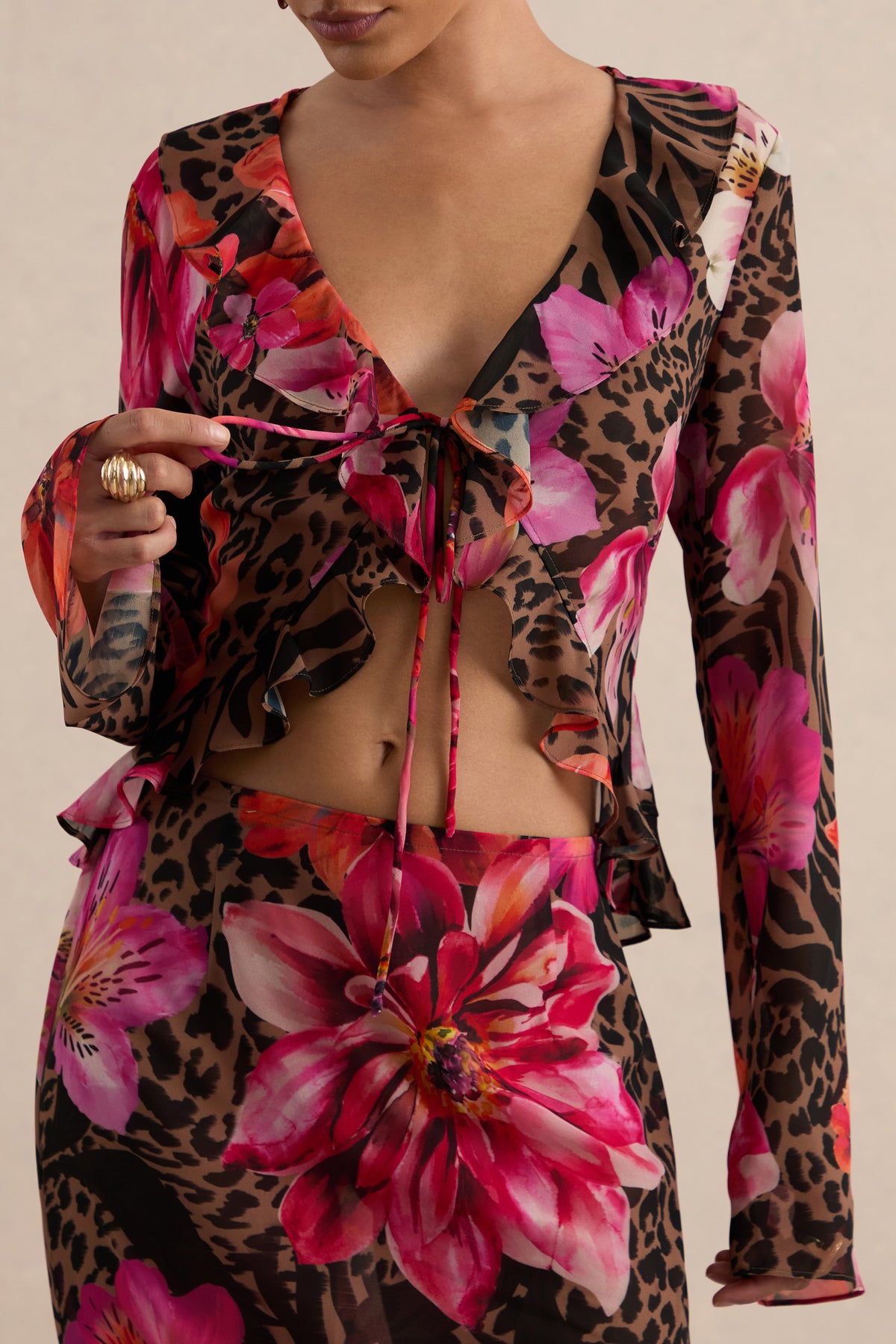CL138620021 - Selina | Brown Sheer Animal And Floral Print Chiffon Plunge-Neck Top  13.jpg