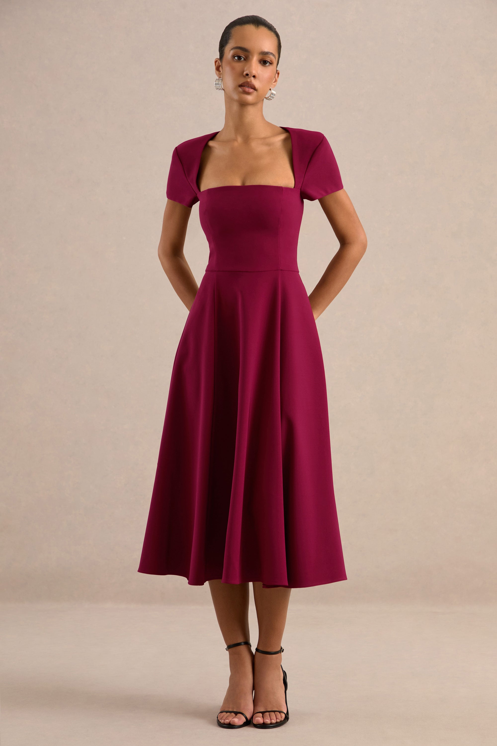 ECM_HR_CL138649102 - Donia Burgundy Square-Neck Midi Skater Dress0.jpg