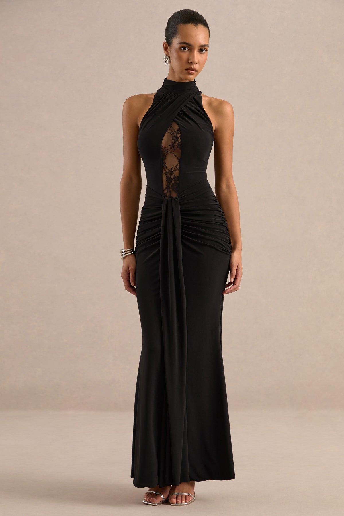 ECM_HR_CL138659001 - Breanne Black High-Neck Maxi Dress With Gathered Detailing And Lace Panel1.jpg