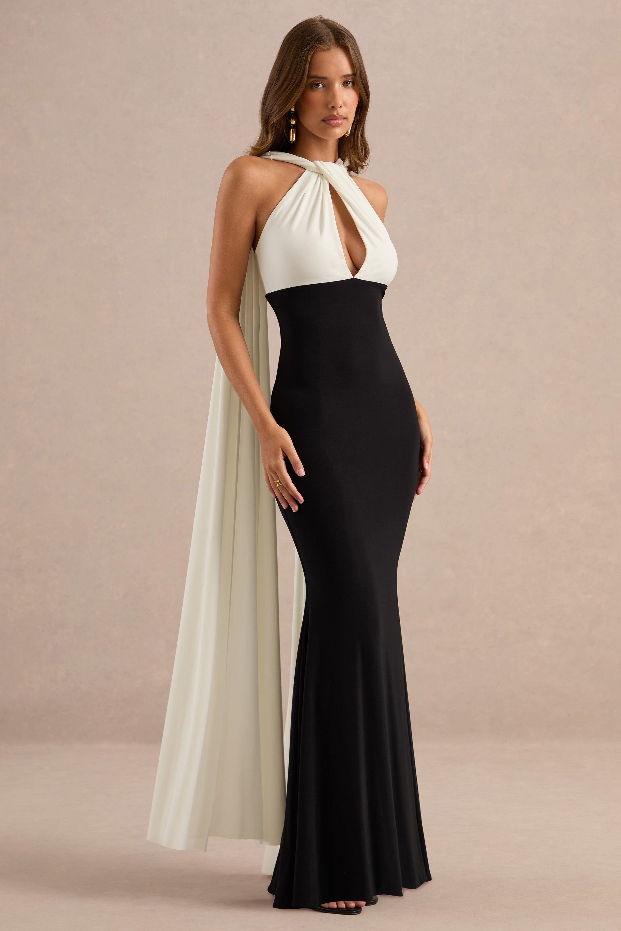 ECM_HR_CL138669002 - Cassina Black And White Twist Halter-Neck Cape Maxi Dress1.jpg