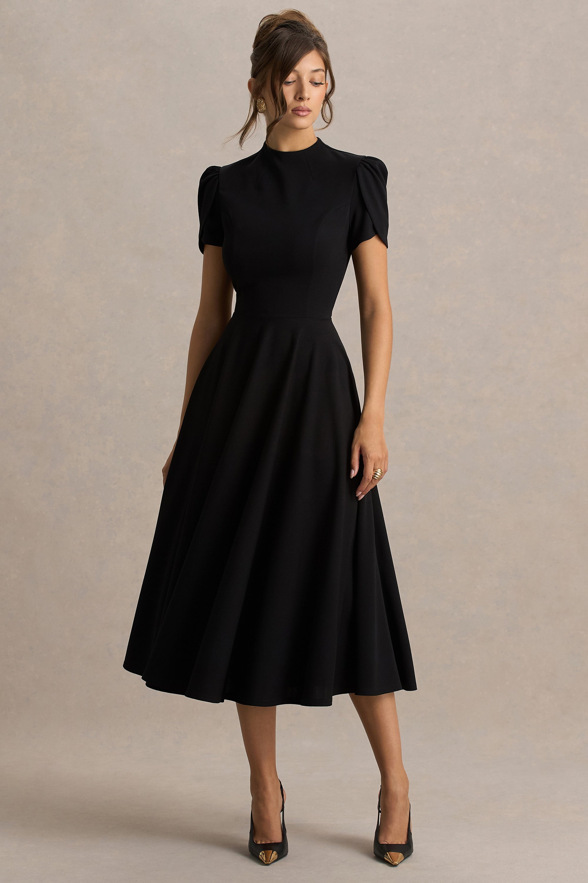 HR_CL138715001 - Vicky Black High Neck Midi Dress With Puff Sleeves 04.jpg