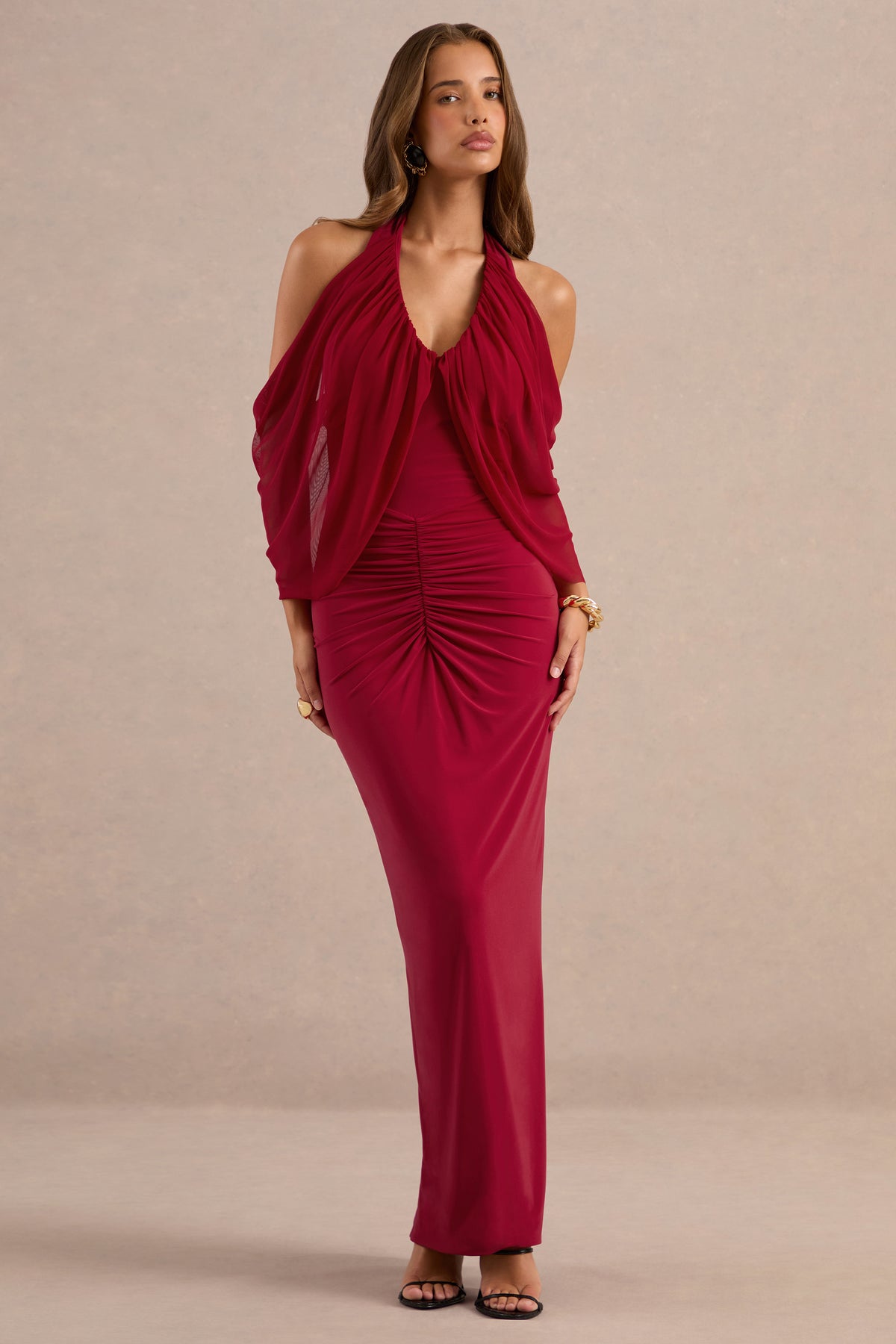 ECM_HR_CL138733100 - Cesaria Red Halter-Neck Maxi Dress With Ruched Detailing1.jpg