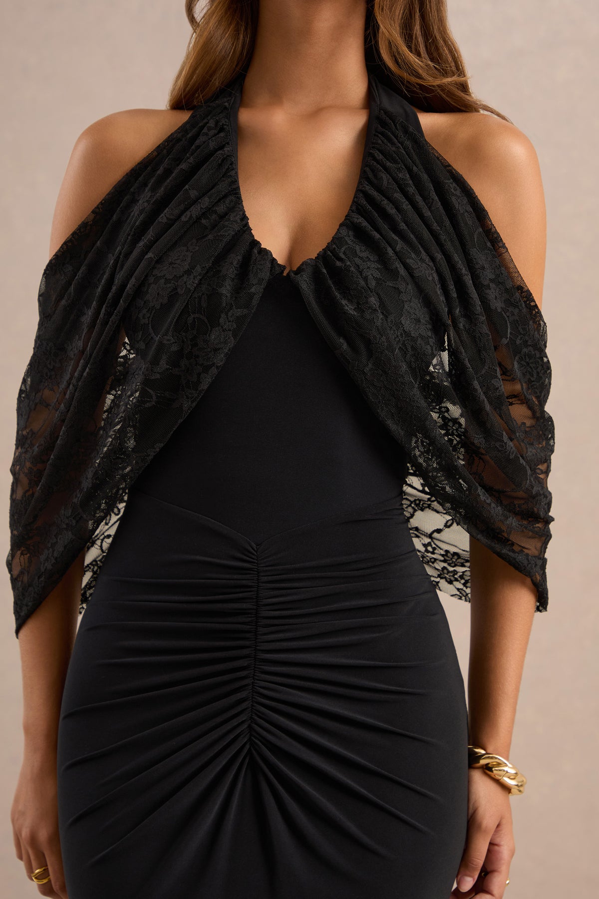 ECM_HR_CL138734001 - Chara Black Halter-Neck Maxi Dress With Ruched Detailing And Lace Sleeves Detail4.jpg