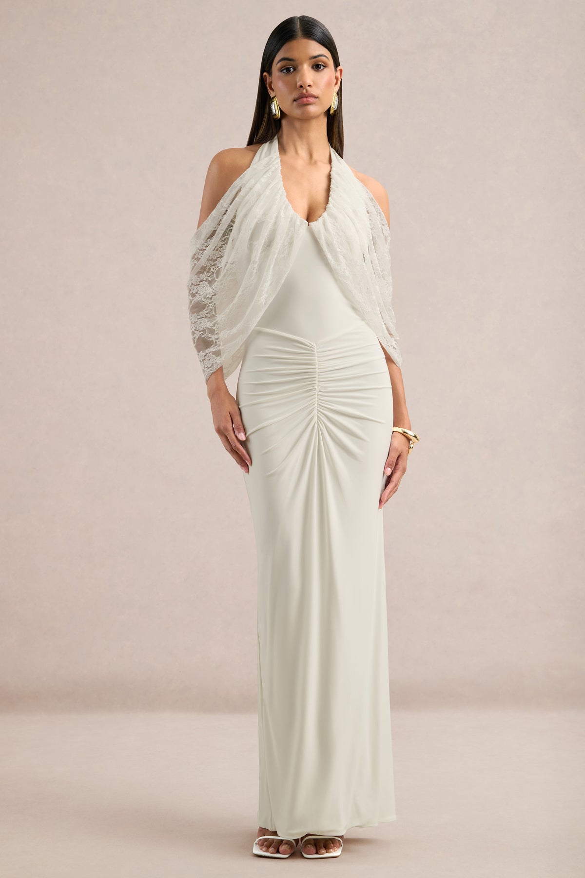 ECM_HR_CL138734110 - Chara _ White Halter-Neck Maxi Dress With Ruched Detailing And Lace Sleeves Detail1.jpg