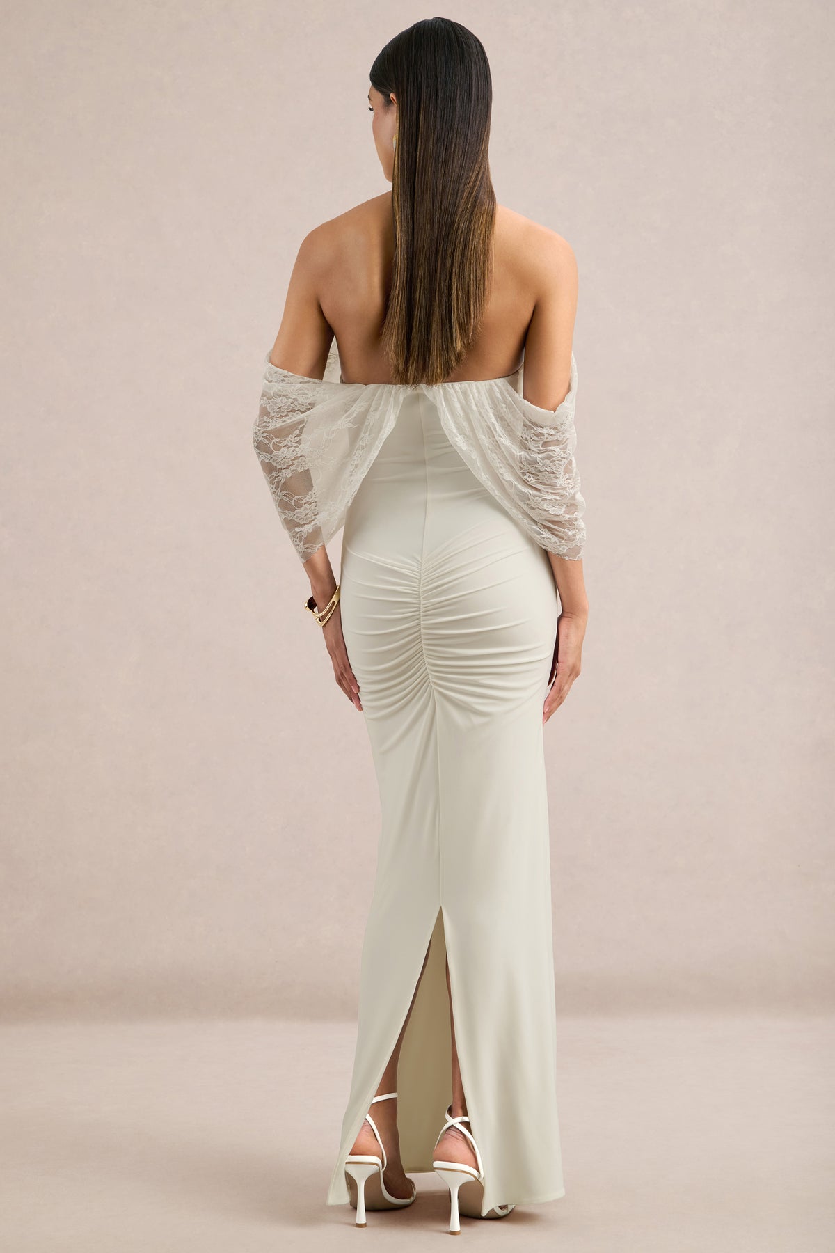 ECM_HR_CL138734110 - Chara _ White Halter-Neck Maxi Dress With Ruched Detailing And Lace Sleeves Detail5.jpg