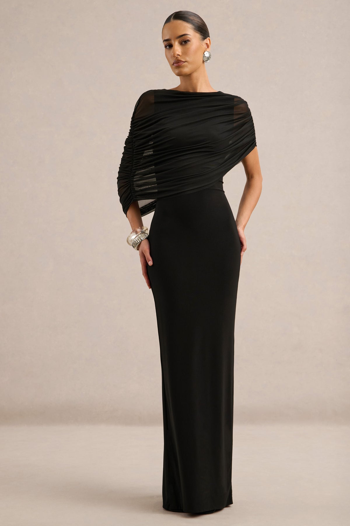 ECM_HR_CL138735001 - Ciana _ Black Round-Neck Maxi Dress With Cape Detail2.jpg