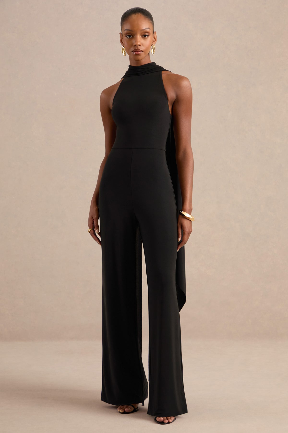ECM_HR_CL138739001 - Cybelle Black Halter-Neck Jumpsuit With Cape Detail1.jpg