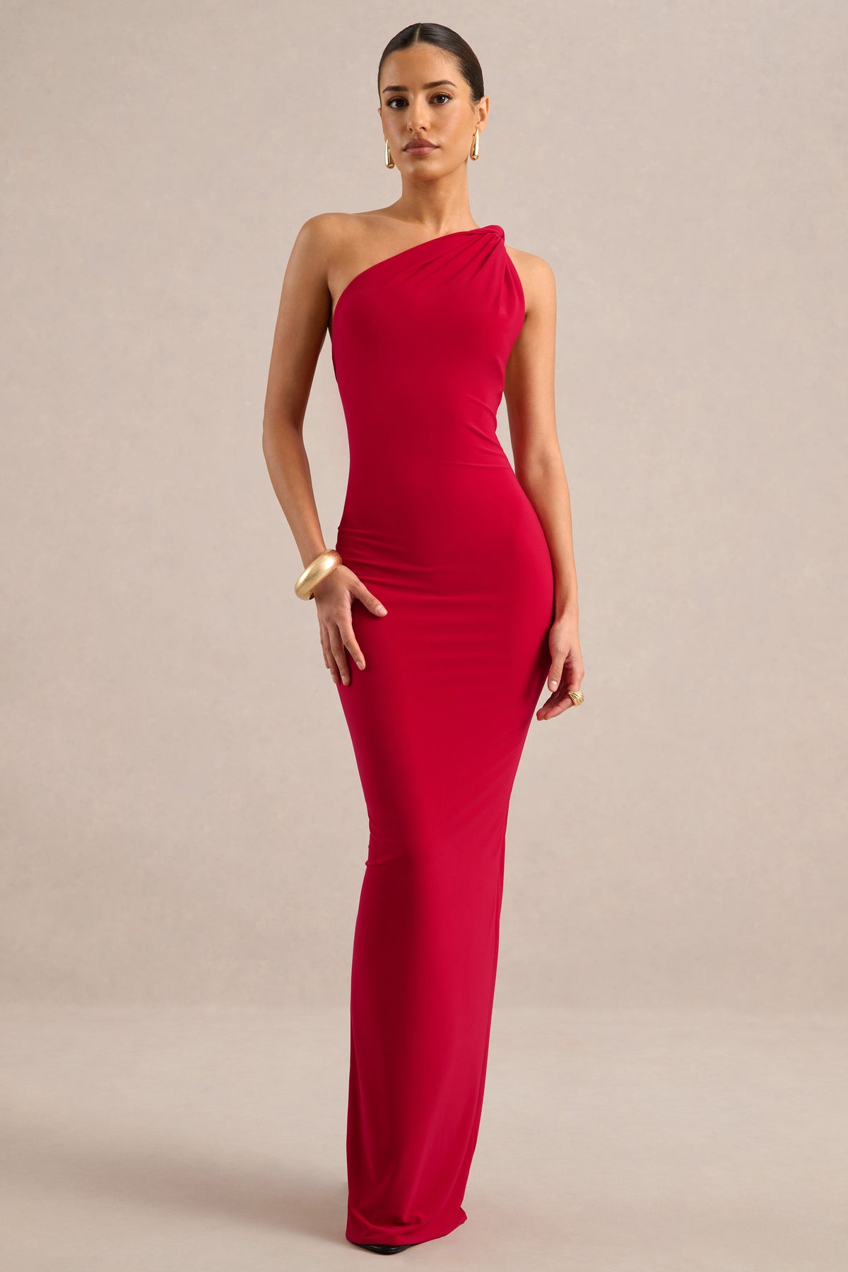 ECM_HR_CL138752100 - Indalie - Red Jersey Ruched One Shoulder Maxi Dress With Twist Strap Detailing And Low Back 0.jpg
