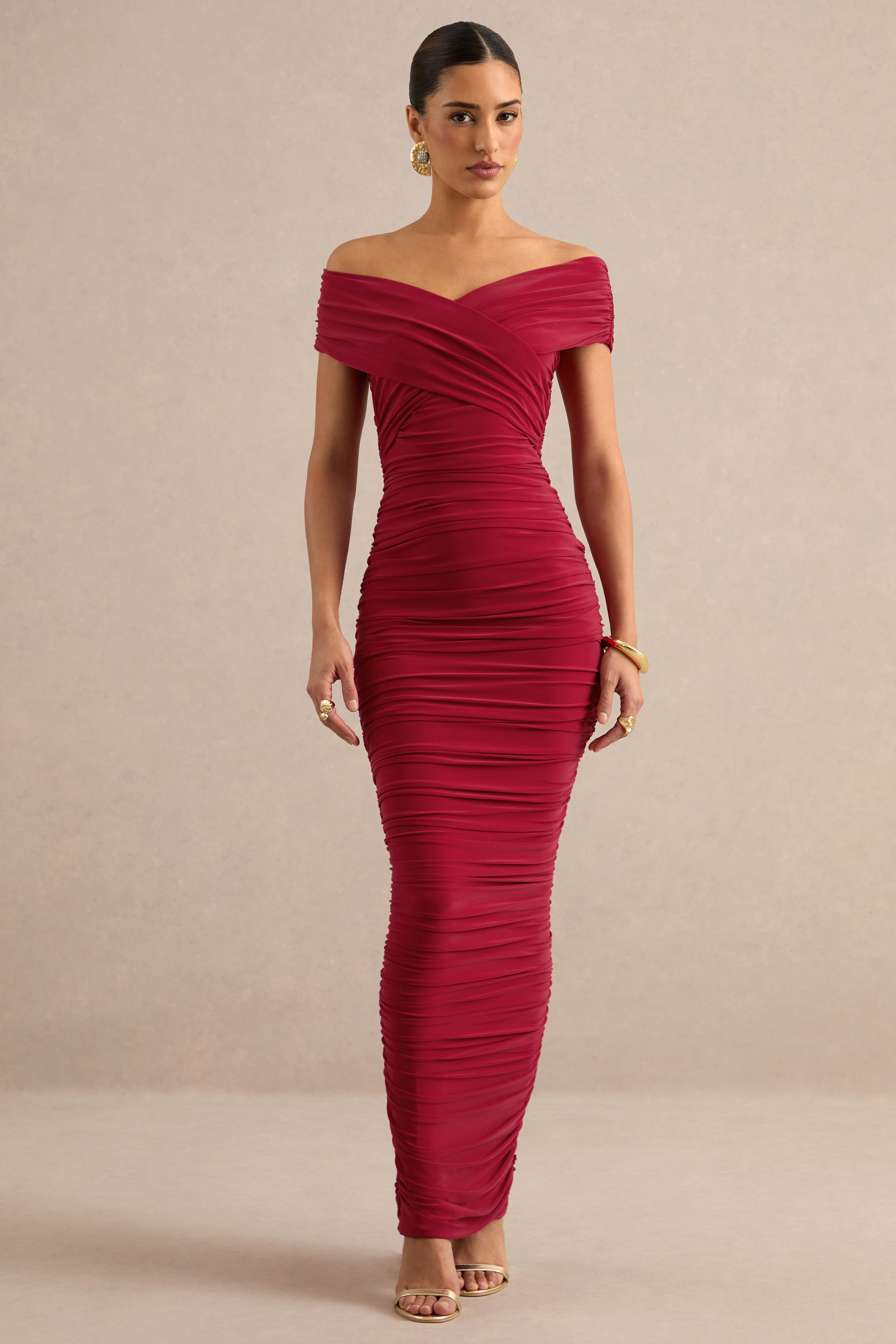 ECM_HR_CL138781100 - Evelora _ Red Wrapped Bardot-Neck Maxi Dress With Ruched Detailing 1.jpg
