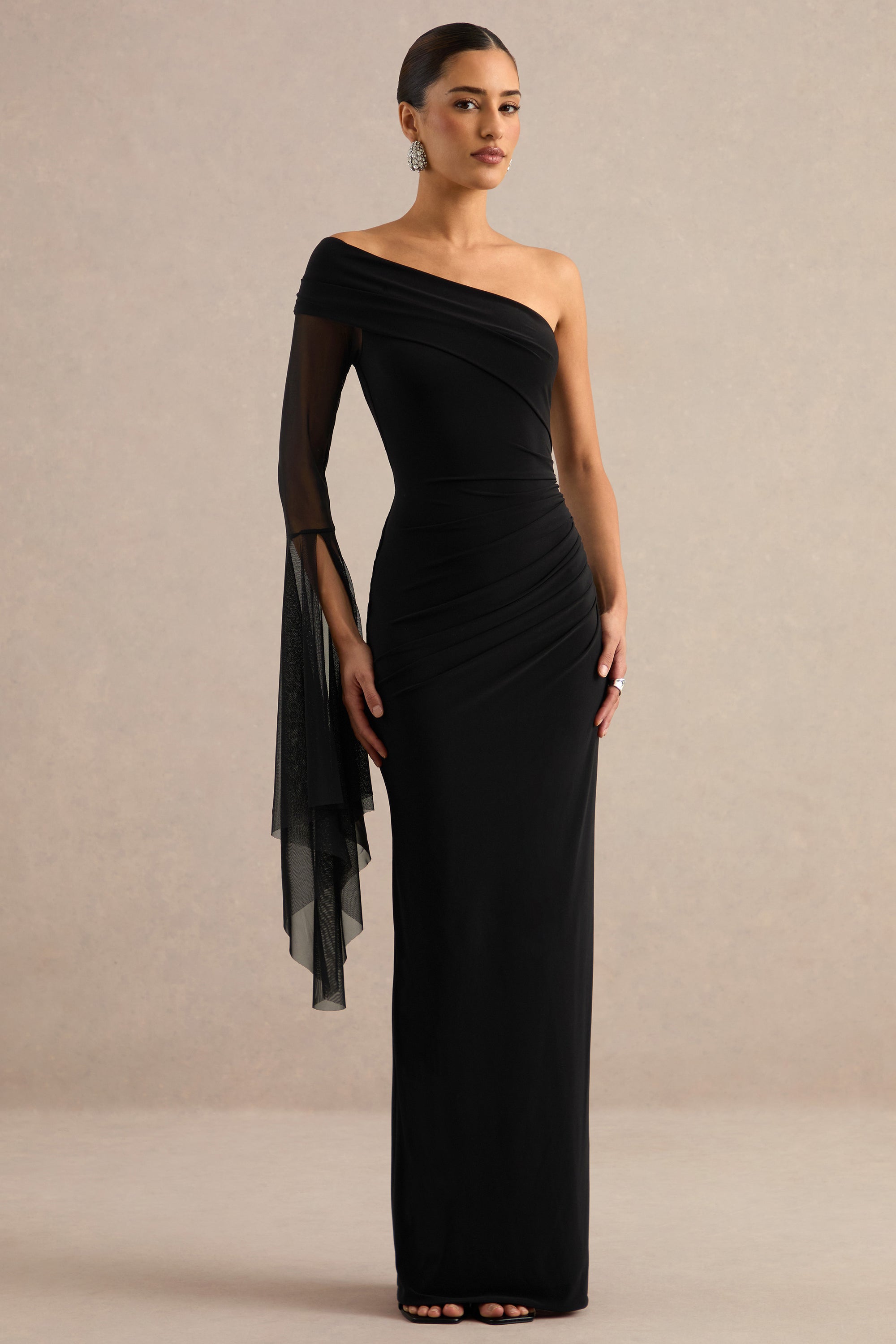 ECM_HR_CL138782001 - Evony _ Black Asymmetric-Neck Maxi Dress With Sheer Cape Sleeve 4.jpg