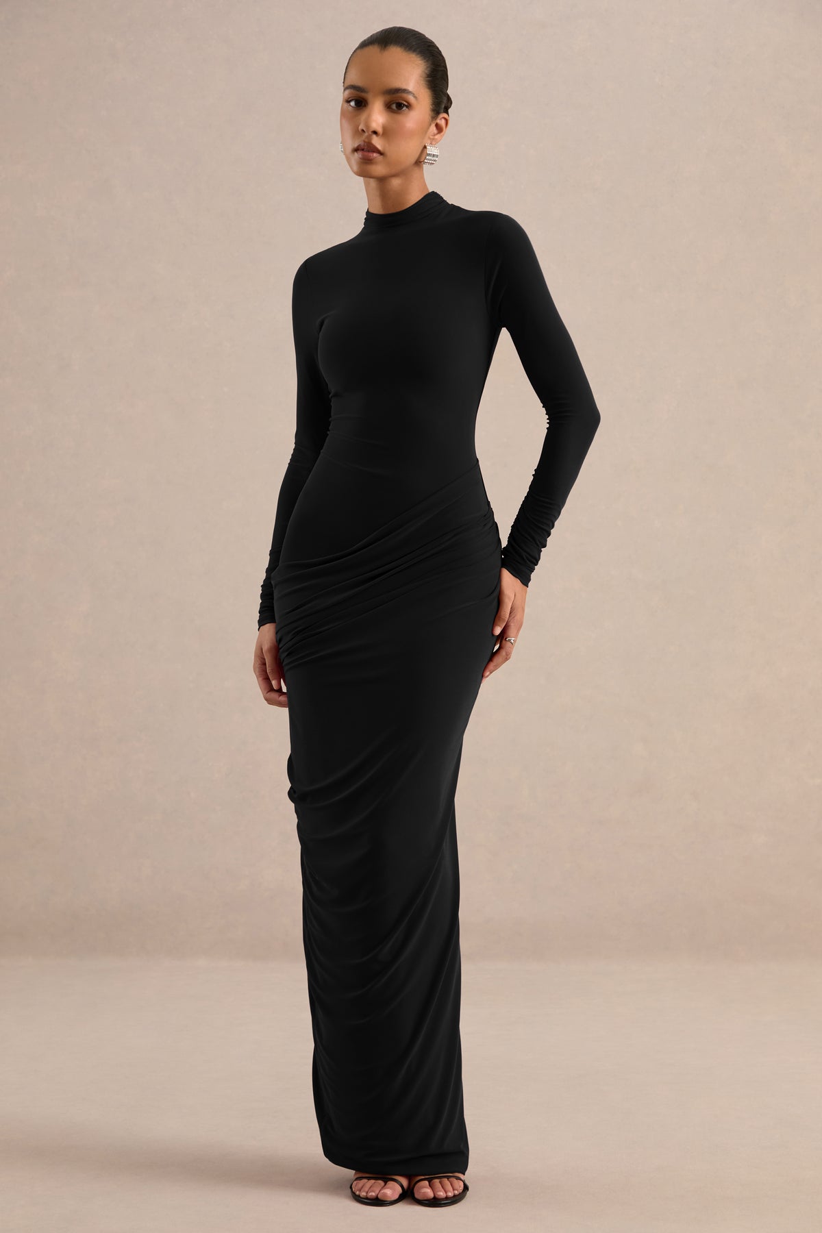 ECM_HR_CL138809001 - Zelara Black High-Neck Maxi Dress With Draped Detailing1.jpg