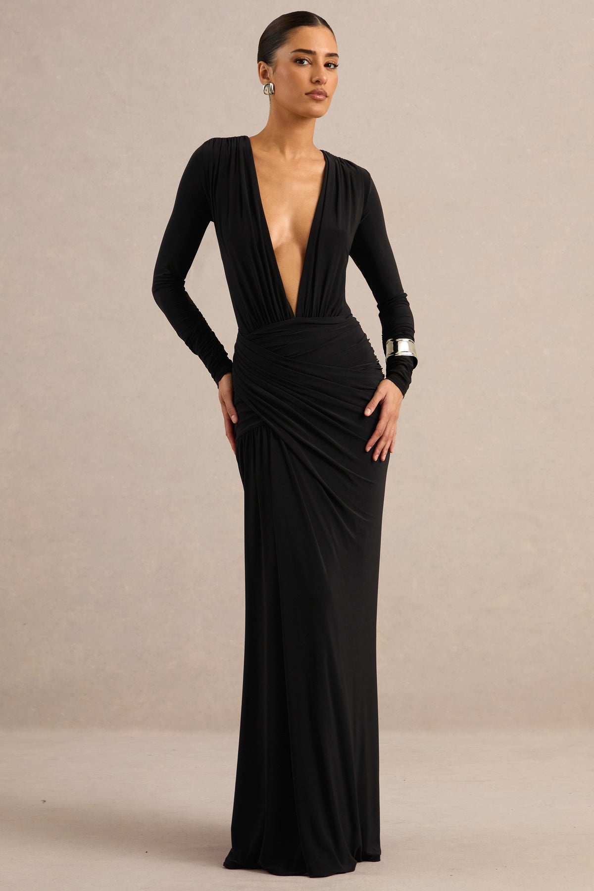ECM_HR_CL138821001 - Tahlina _ Black Plunge-Neck Maxi Dress 0.jpg
