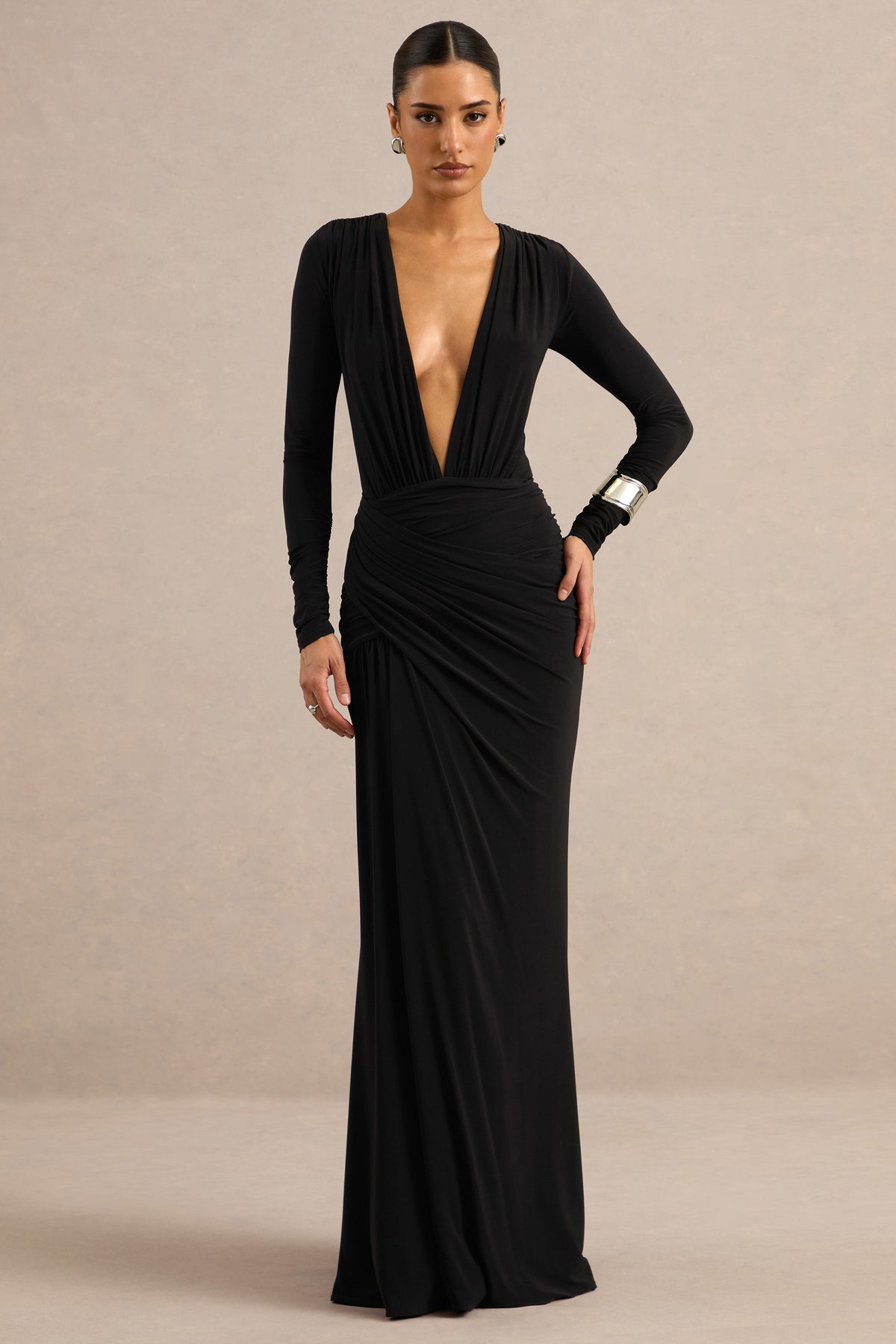 ECM_HR_CL138821001 - Tahlina _ Black Plunge-Neck Maxi Dress 1.jpg