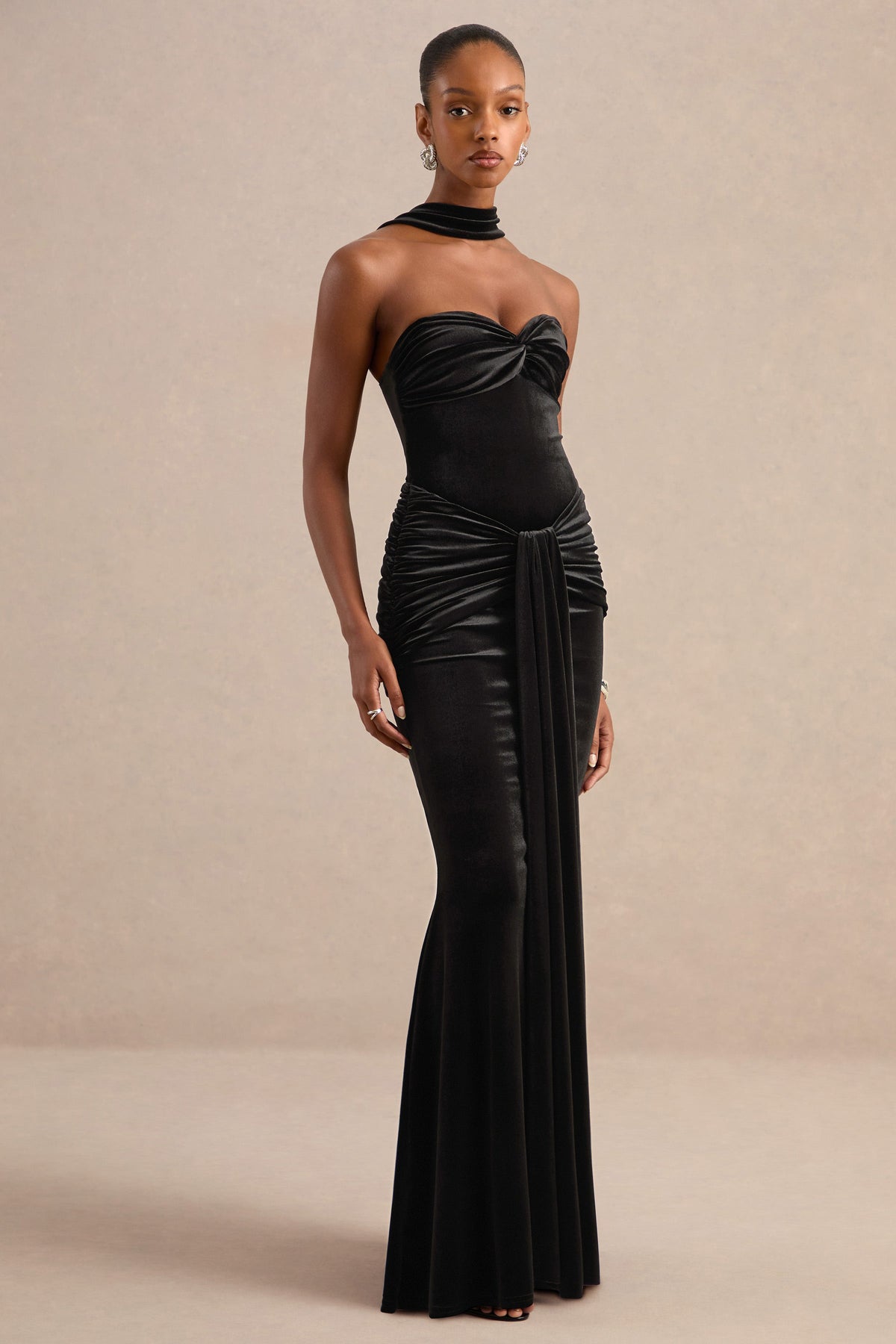 CL13883500106_ECM_HR_CL138835001_-_Wren_Black_Velvet_Drape_Front_Bandeau_Maxi_Dress_with_Halter-Collar1