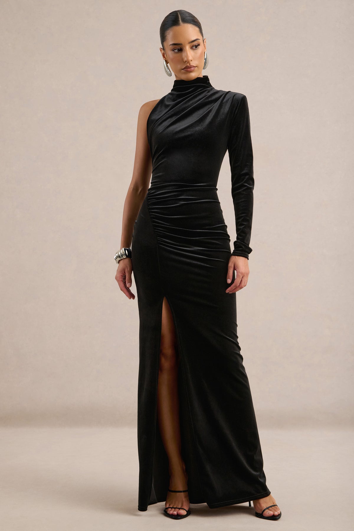 ECM_HR_CL138857001 - Ines _ Black High Neck One Sleeve Maxi Dress with Thigh Split1.jpg