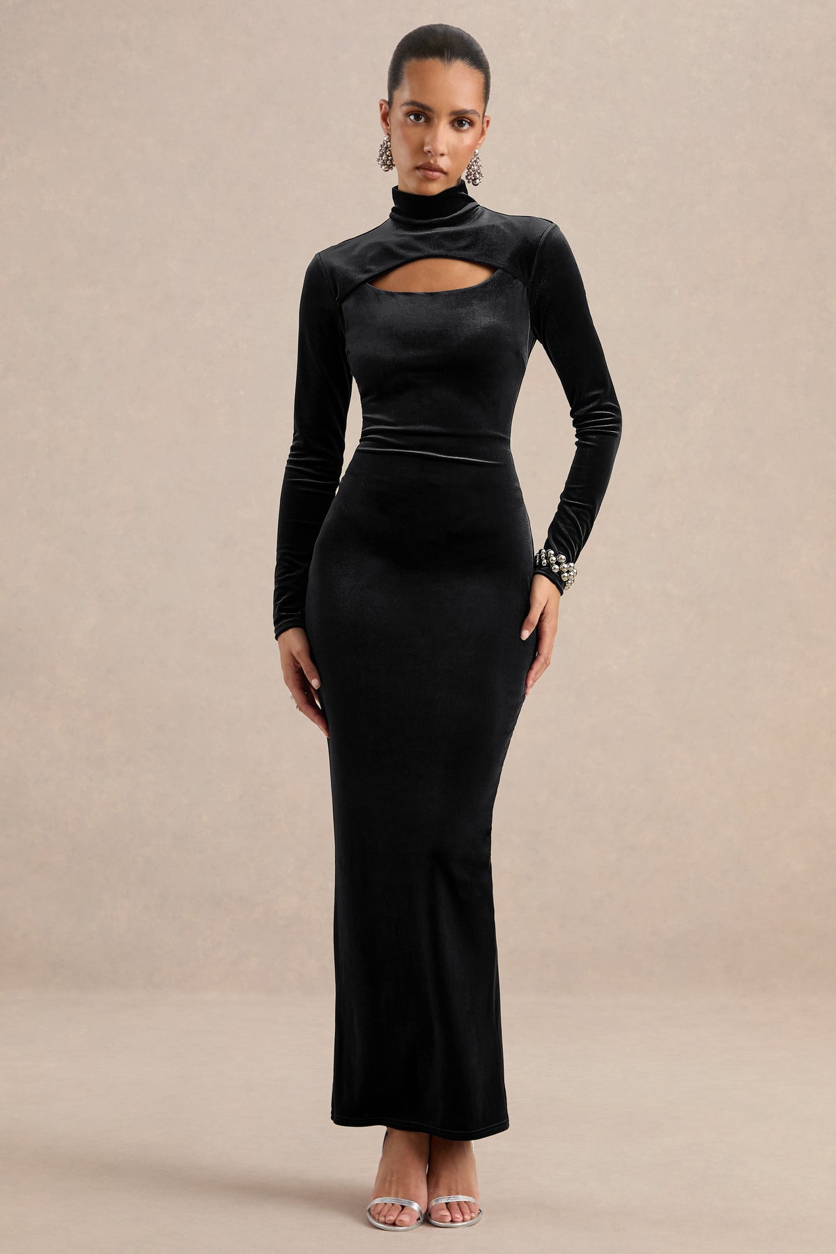 ECM_HR_CL138895001 - Frankie | Black High Neck Long Sleeve Bodycon Maxi Dress with Cut-Out0.jpg