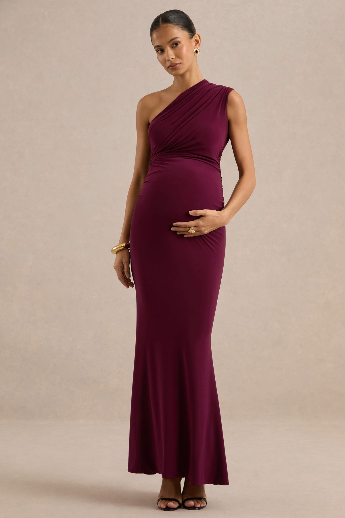 ECM_HR_CL139347101 - Gwenenza _ Berry Red Jersey One Shoulder Maternity Maxi Dress With Gathered Detailing0.jpg