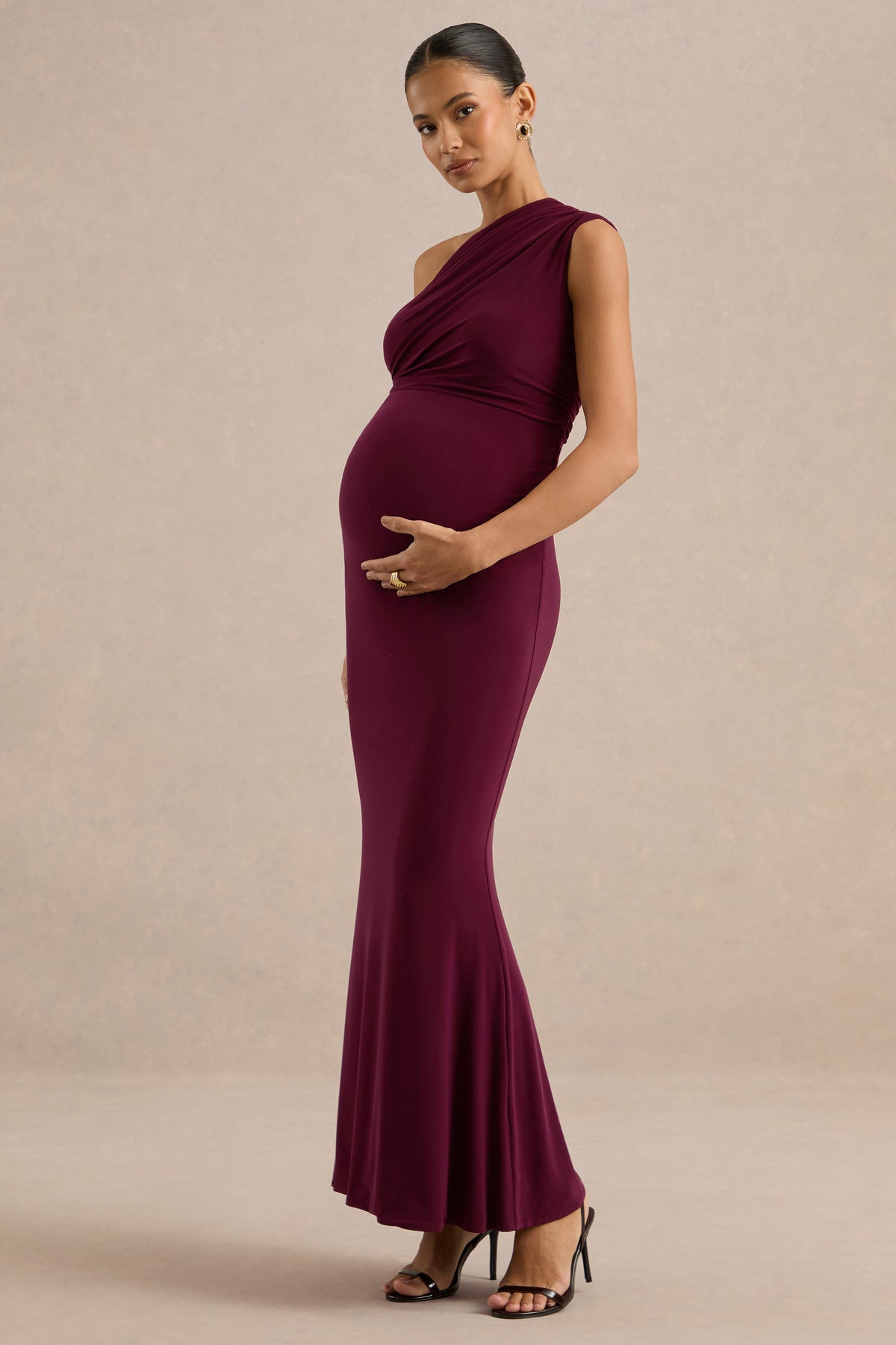 ECM_HR_CL139347101 - Gwenenza _ Berry Red Jersey One Shoulder Maternity Maxi Dress With Gathered Detailing5.jpg