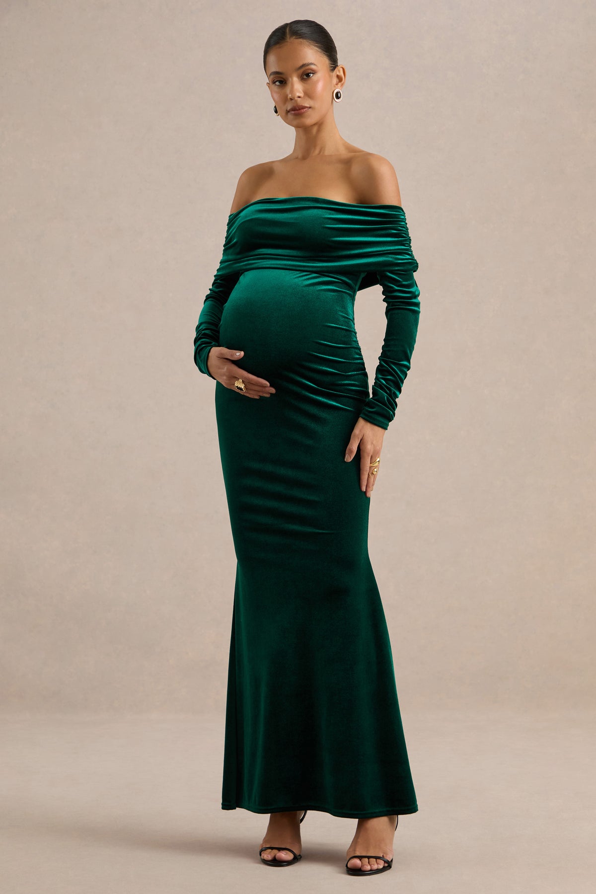 ECM_HR_CL139348038 - Saevana _ Dark Green Velvet Bardot Long Sleeve Maternity Maxi Dress With Gathered Detailing0.jpg
