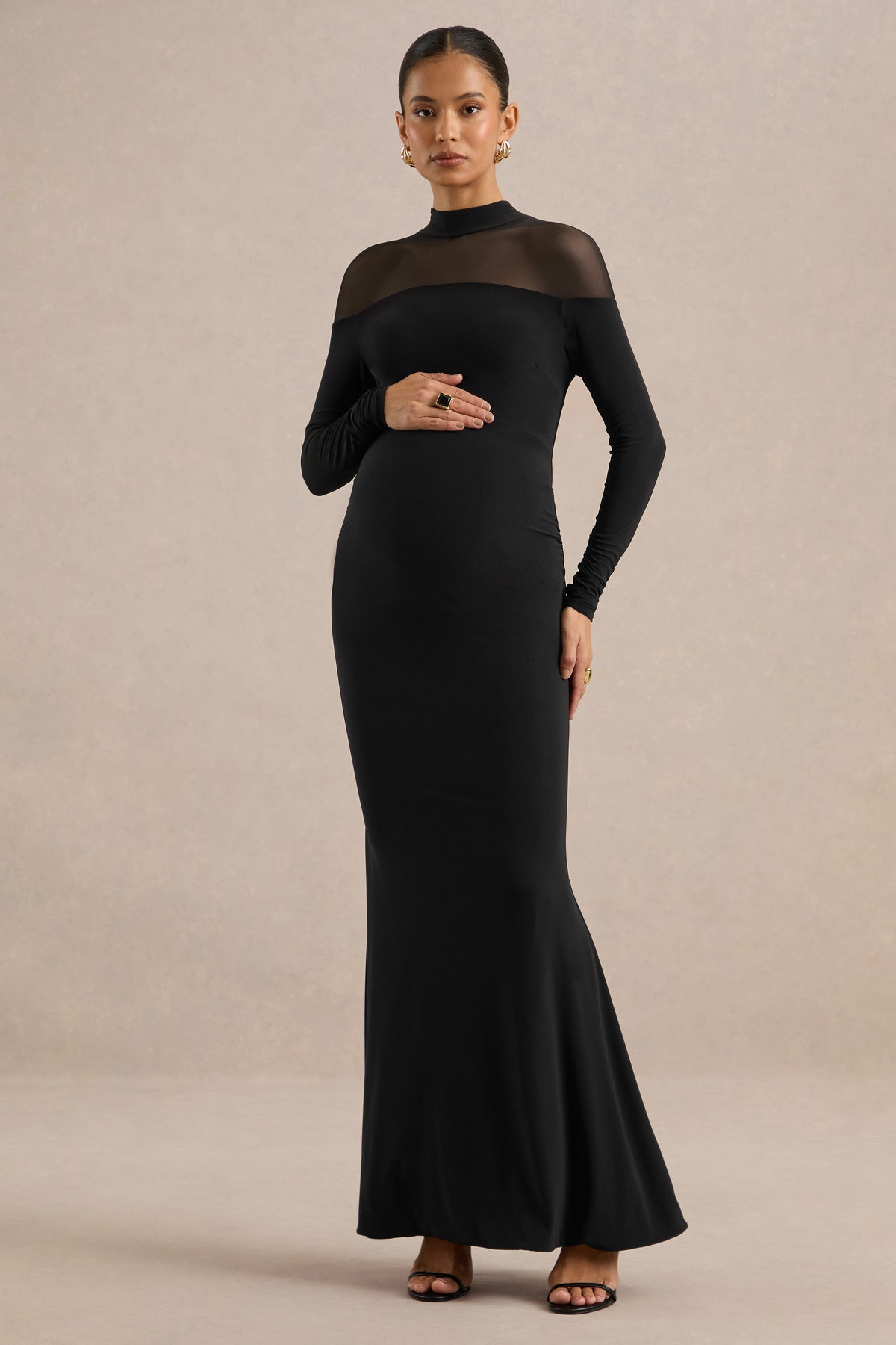 ECM_HR_CL139445001 - Caelenia _ Black Jersey High Neck Long Sleeve Maternity Maxi Dress With Sheer Mesh Detailing0.jpg