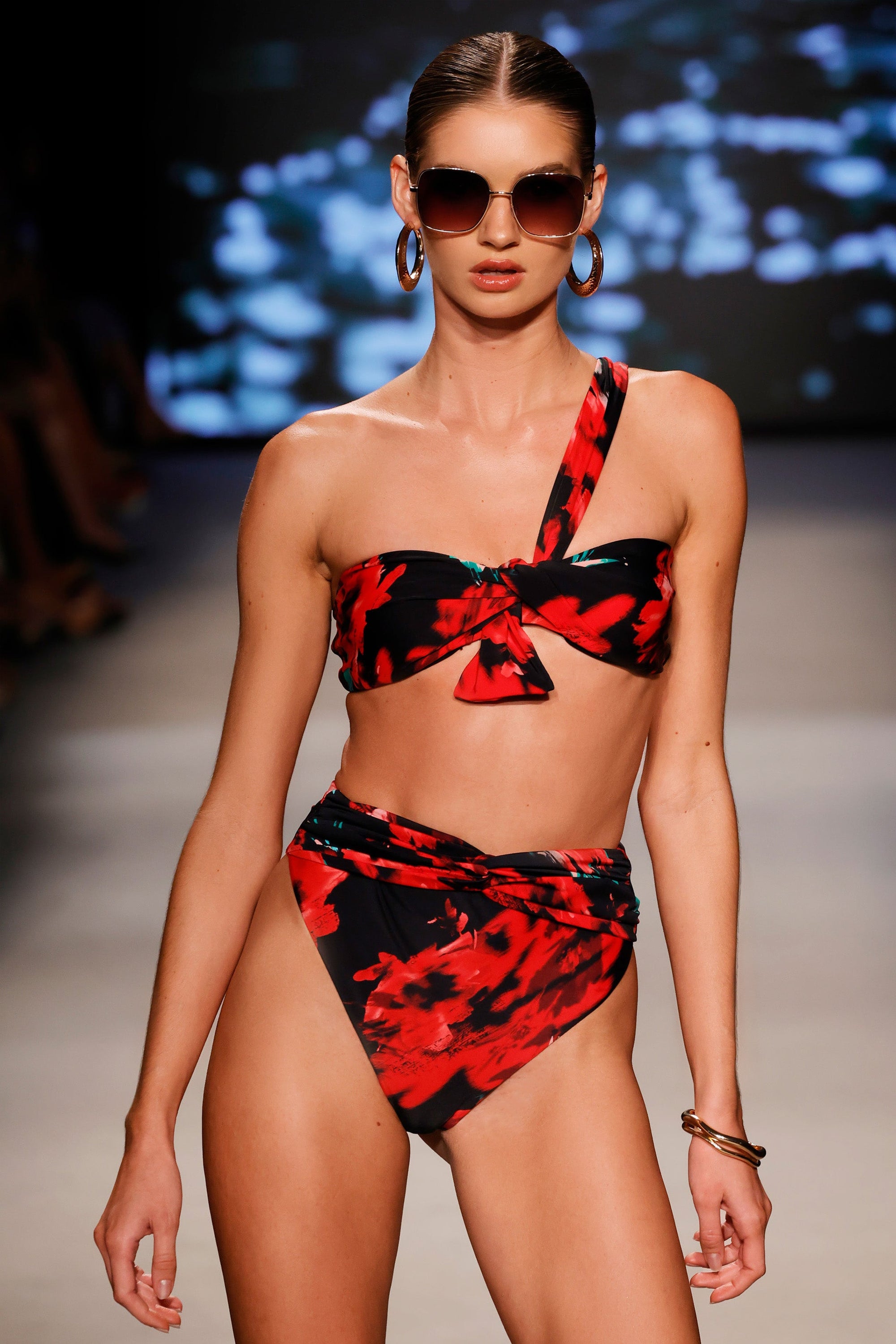 Bowline | Multi Print One Shoulder Knotted Bikini Top - Club L London - AUS