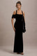 Charlize | Black Velvet Halter-Neck Draped Maxi Dress - Club L London - AUS