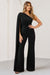 Aurora | Black One Shoulder Cape Sleeve Jumpsuit - Club L London - AUS