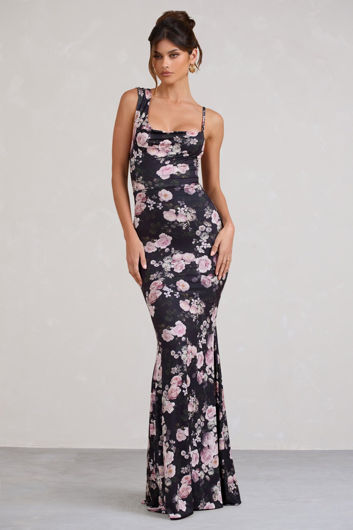 Pink Abstract Floral Corset Asymmetric Hem Dress