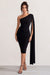 Yara | Black One Shoulder Cape Ruched Midi Dress - Club L London - AUS