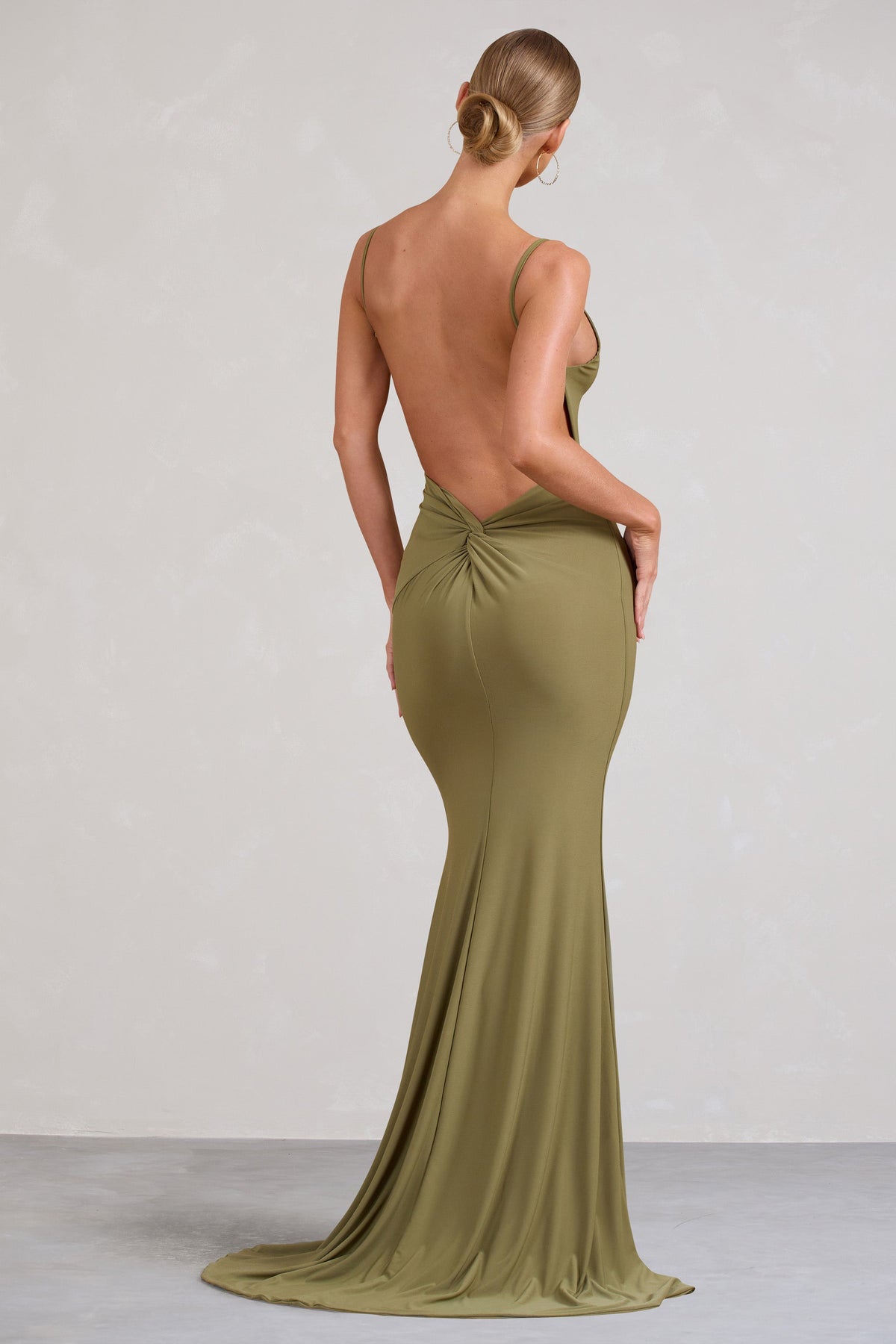 Endless Love Olive Backless Knot Detail Fishtail Maxi Dress Club