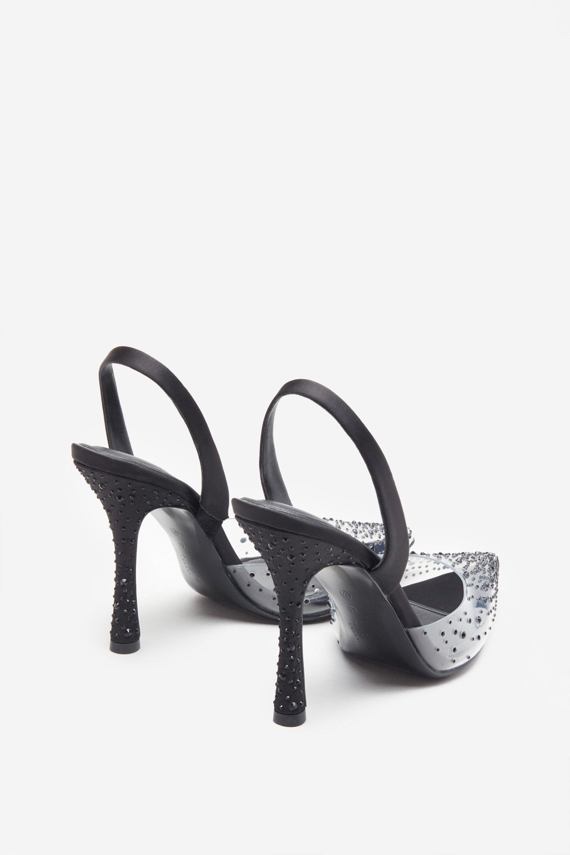 Covergirl | Black Diamante Sling Back Pointed Heels - Club L London - AUS