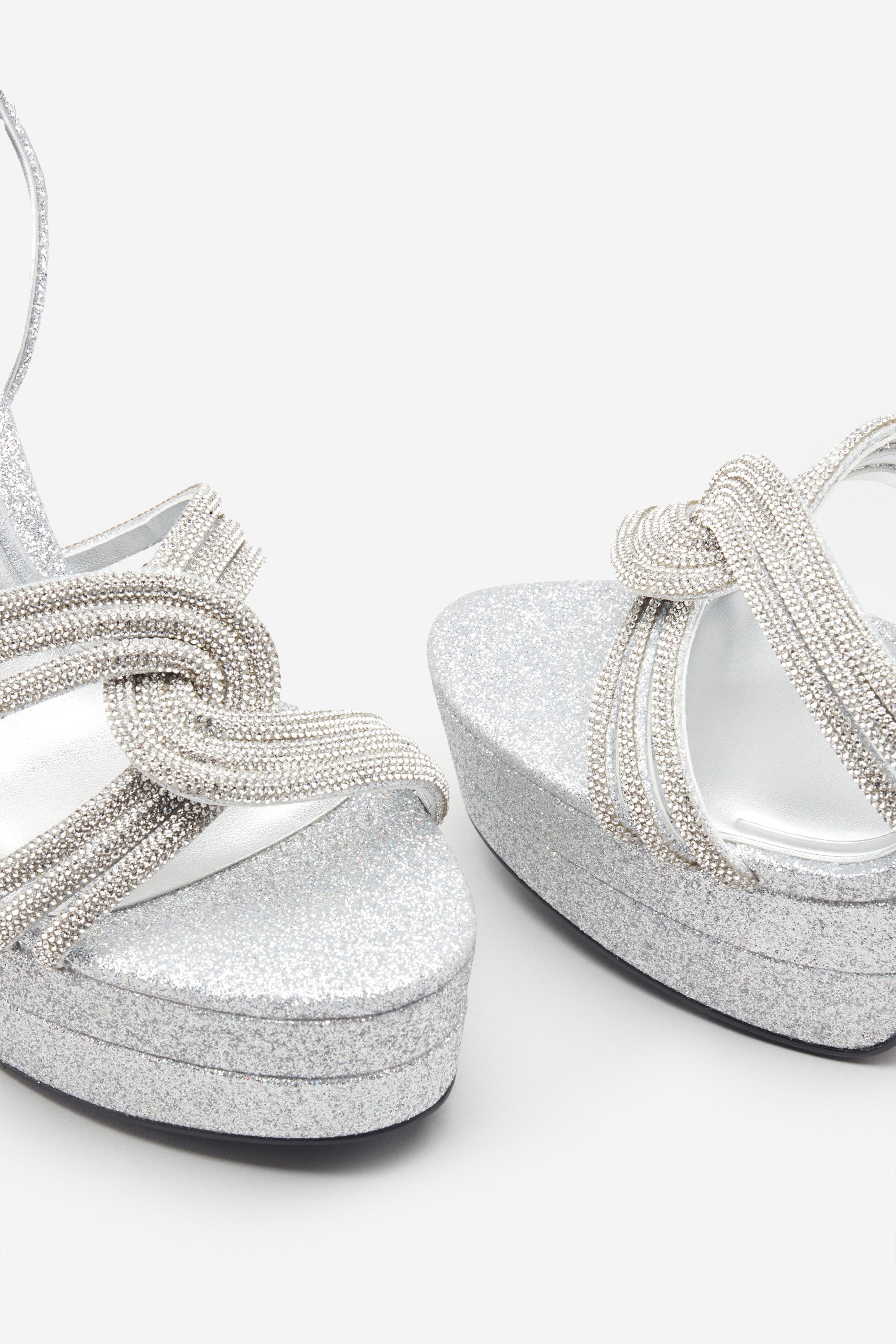 Doll Drama | Silver Glitter Diamante Strappy Platform Heels - Club L London - AUS