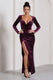 Vin Chaud | Dark Purple Velvet Long-Sleeved Split Maxi Dress - Club L London - AUS