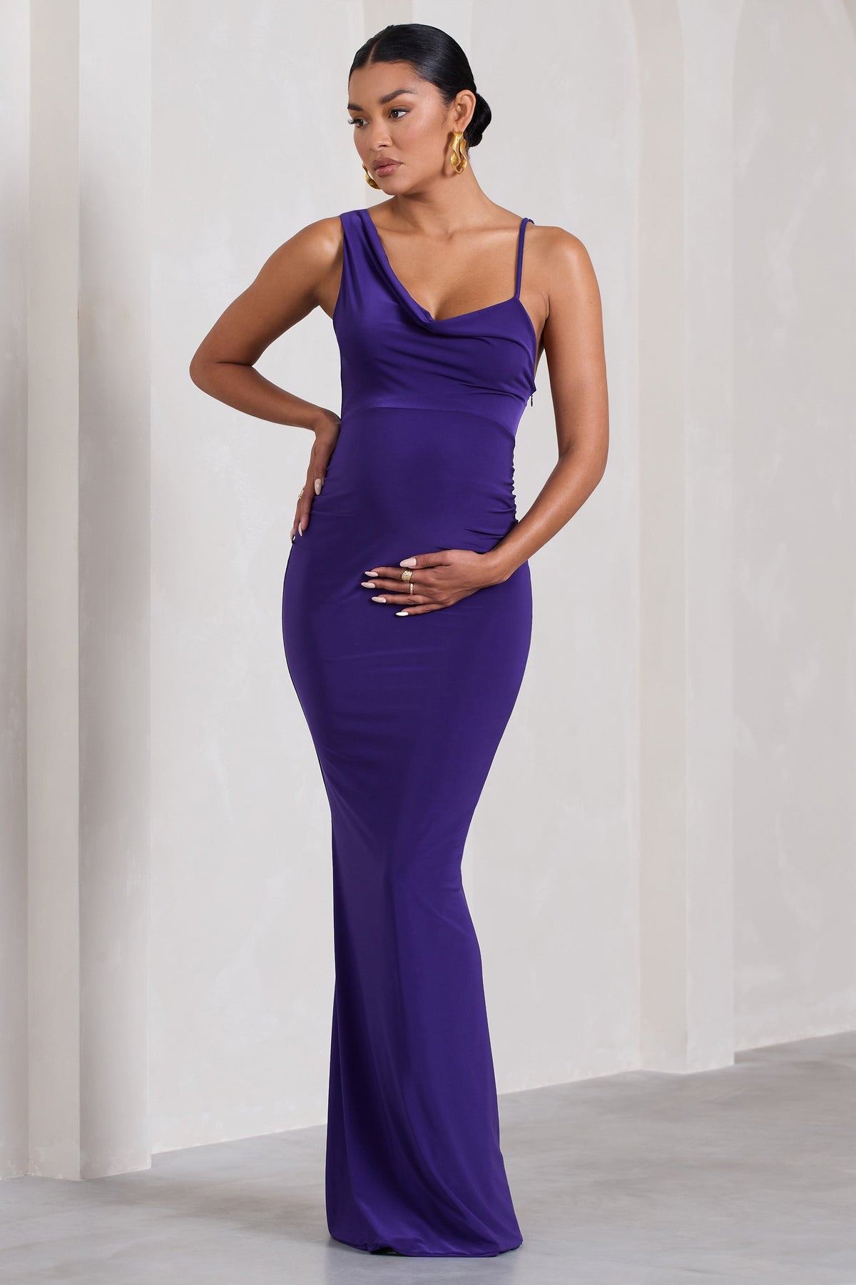 Phantasy Purple Maternity Cowl Neck Maxi Dress Club L London AUS