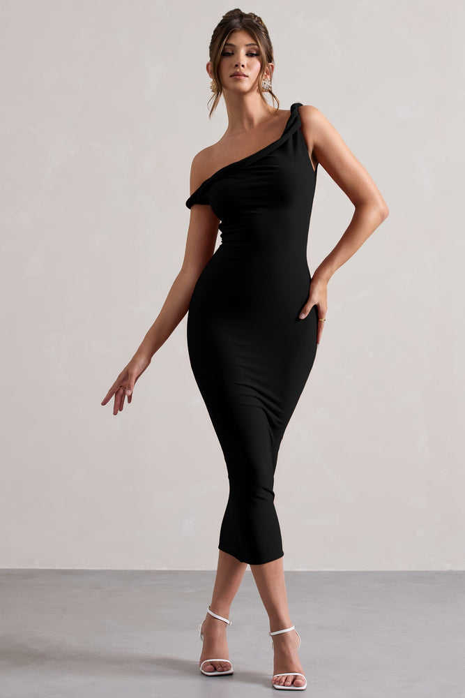 Salome Black Twisted Asymmetric Midi Dress – Club L London - AUS