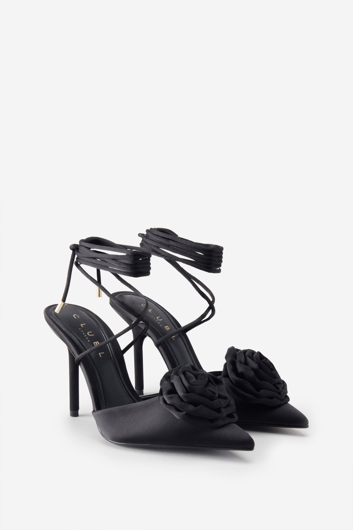 Sharpened Black Lace-Up Clear Stiletto Heels With Diamante Flowers – Club L  London - USA