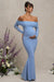 Pretty Perfect | Powder Blue Maternity Ruched Mesh Bardot Maxi Dress - Club L London - AUS