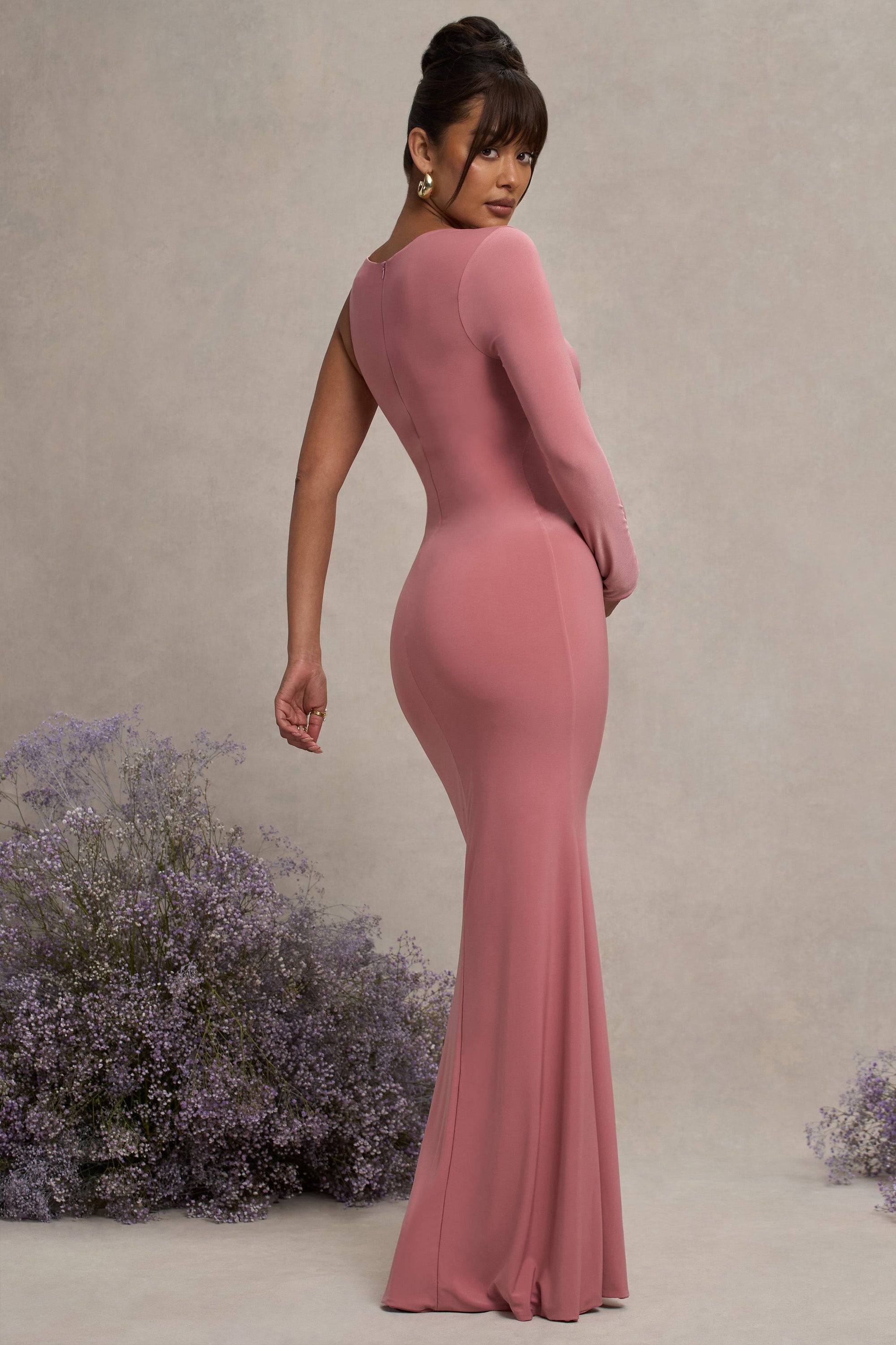 Oh Baby | Blush Maternity One Shoulder Bodycon Maxi Dress - Club L London - AUS